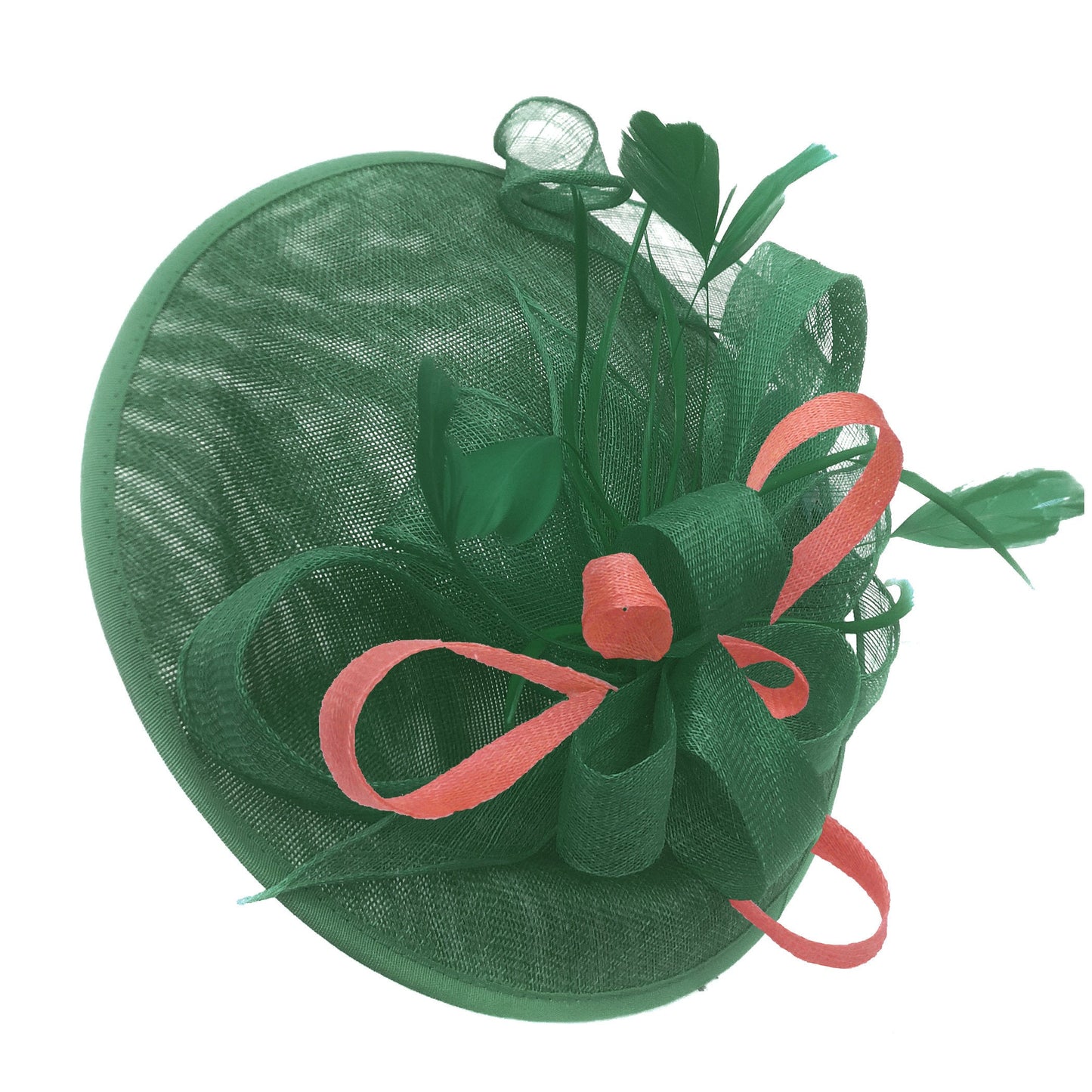 Caprilite Big Saucer Sinamay Green & Peach Mixed Colour Fascinator On Headband