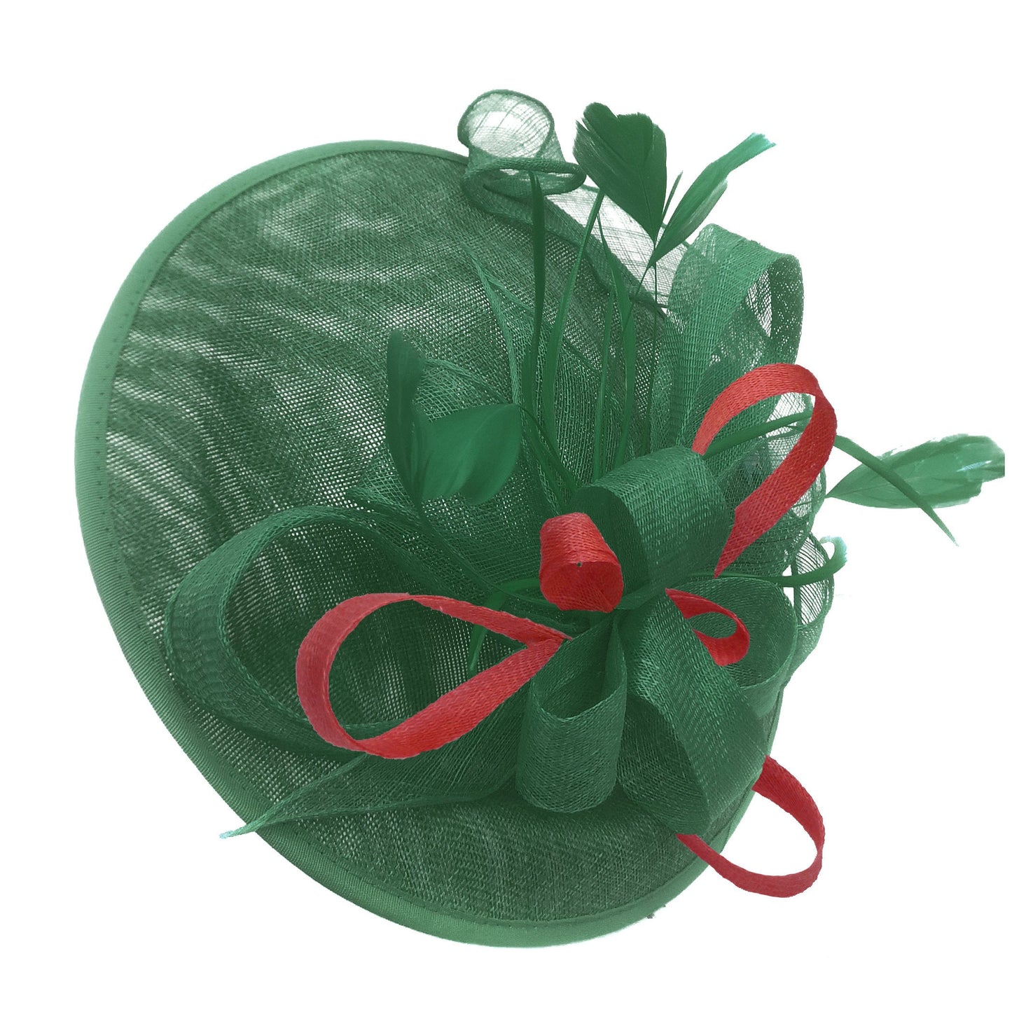 Caprilite Big Saucer Sinamay Green & Red Mixed Colour Fascinator On Headband