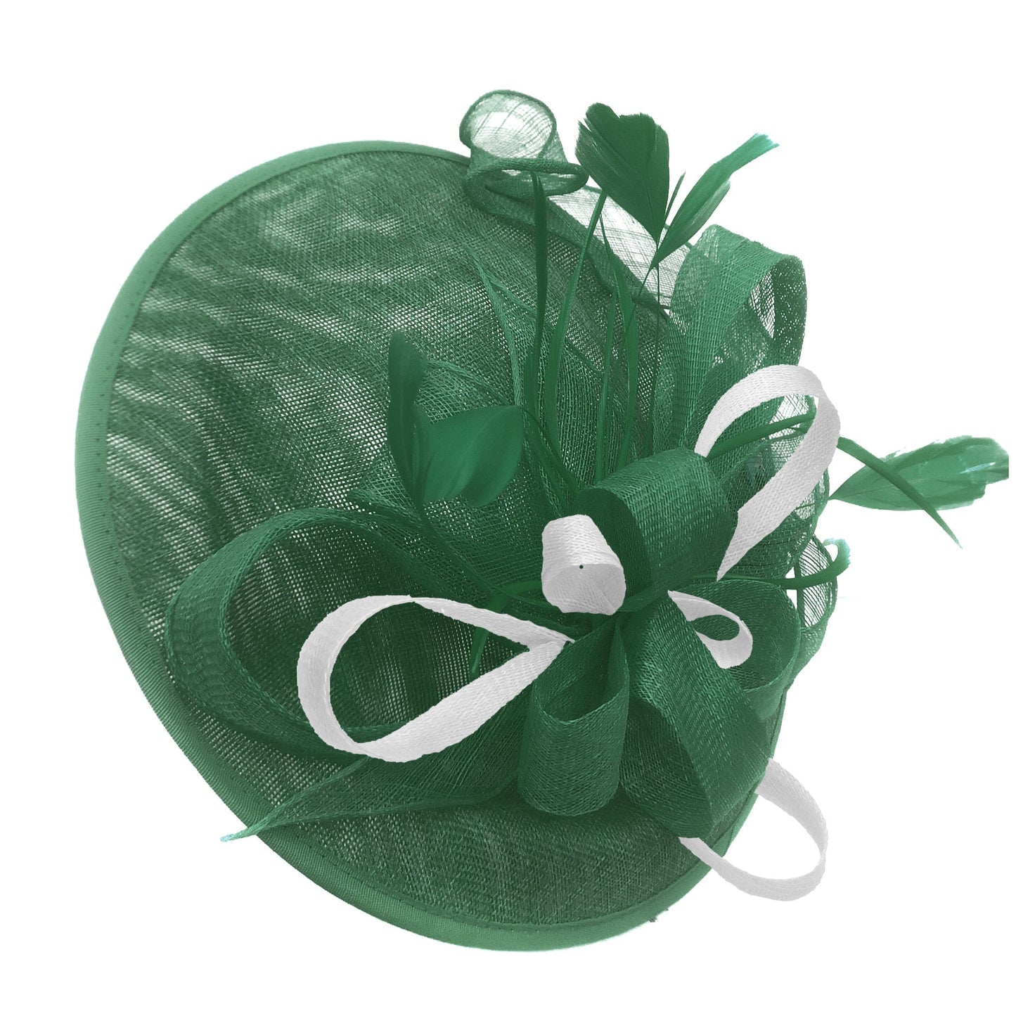 Caprilite Big Saucer Sinamay Green & White Mixed Colour Fascinator On Headband