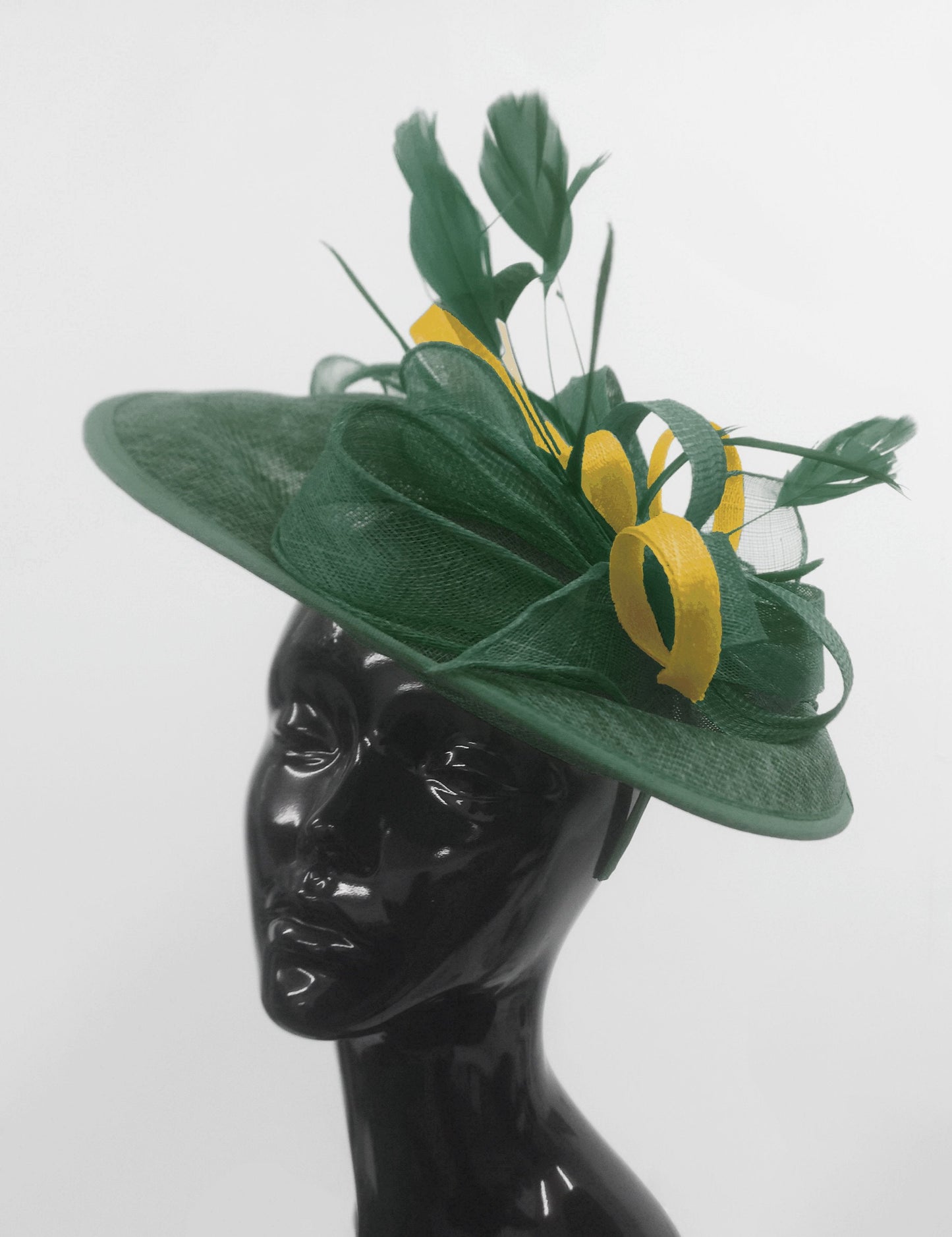 Caprilite Big Saucer Sinamay Green & Yellow Mixed Colour Fascinator On Headband
