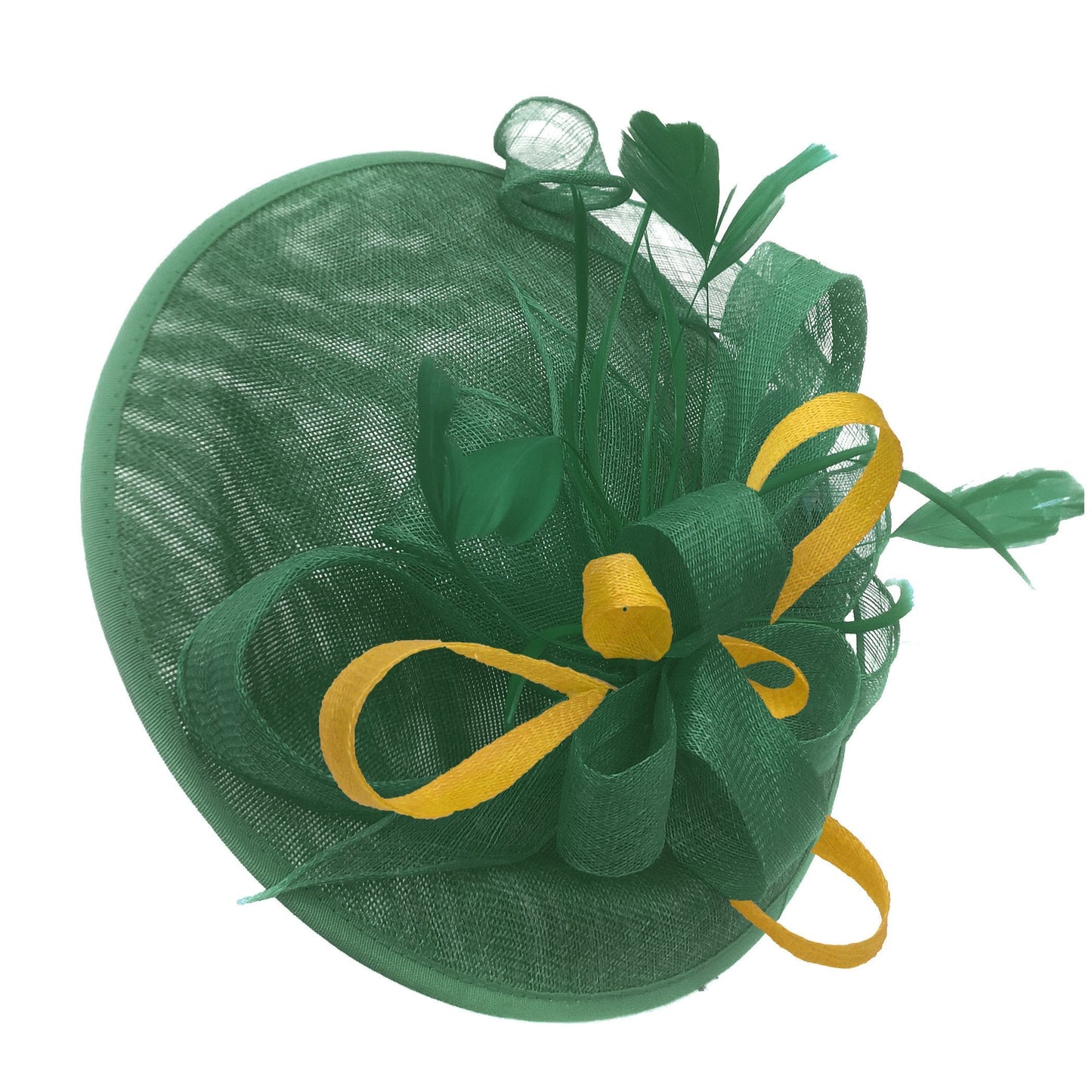 Caprilite Big Saucer Sinamay Green & Yellow Mixed Colour Fascinator On Headband