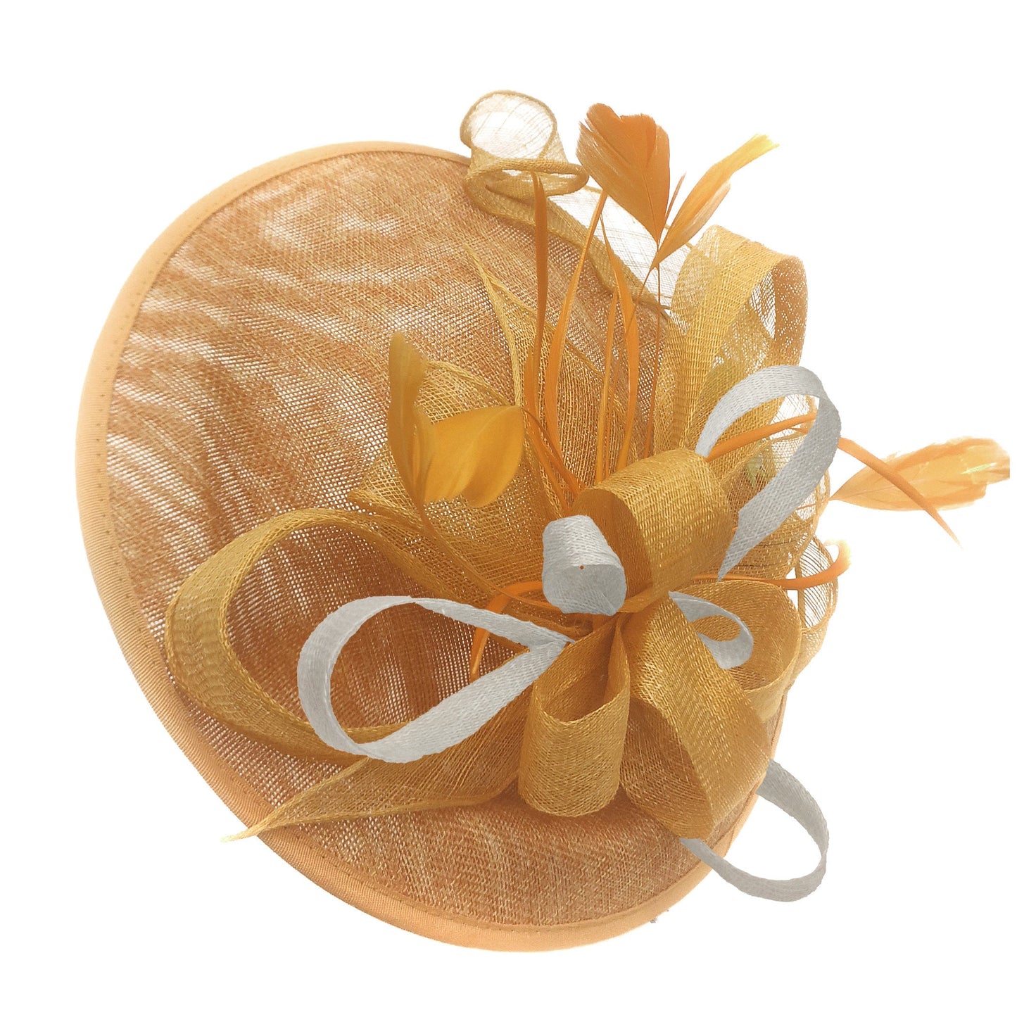Caprilite Big Saucer Sinamay Gold Mustard & Cream Ivory Mixed Colour Fascinator On Headband
