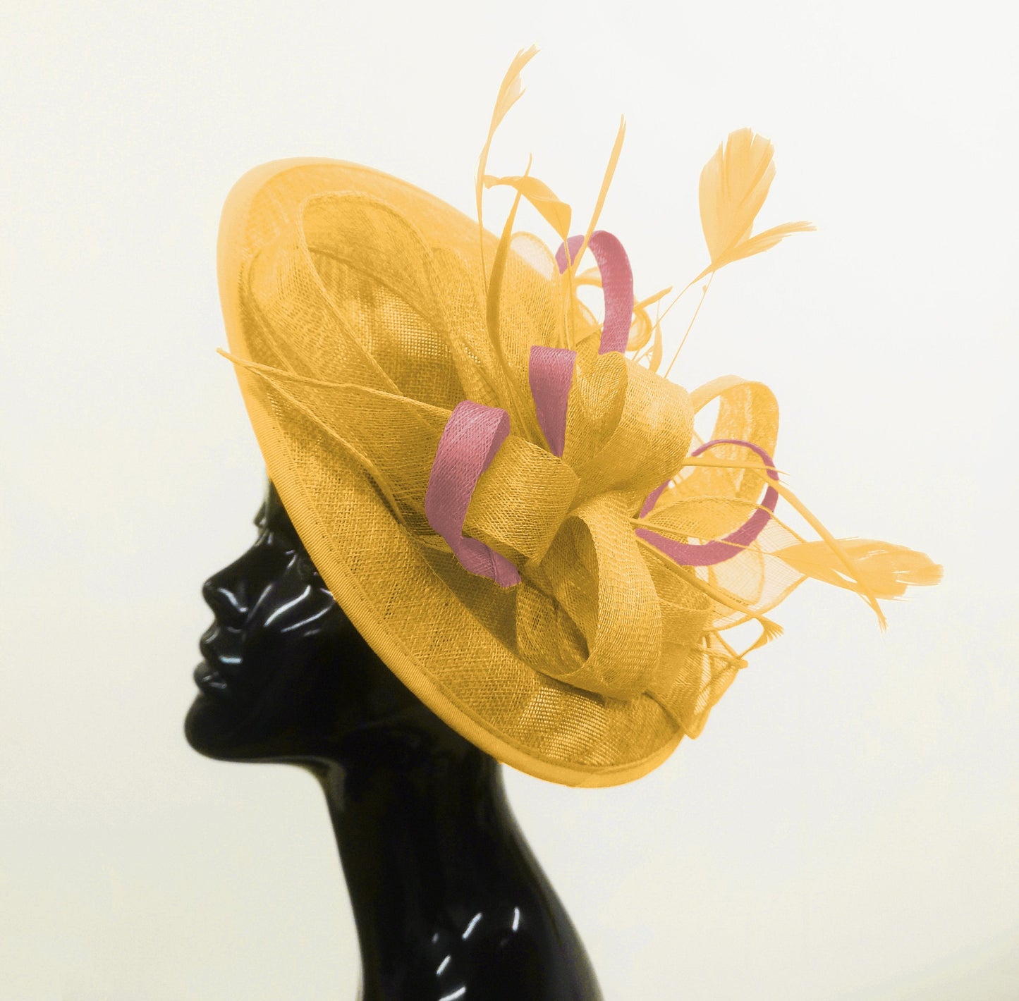 Caprilite Big Saucer Sinamay Gold Mustard & Dusty Pink Mixed Colour Fascinator On Headband