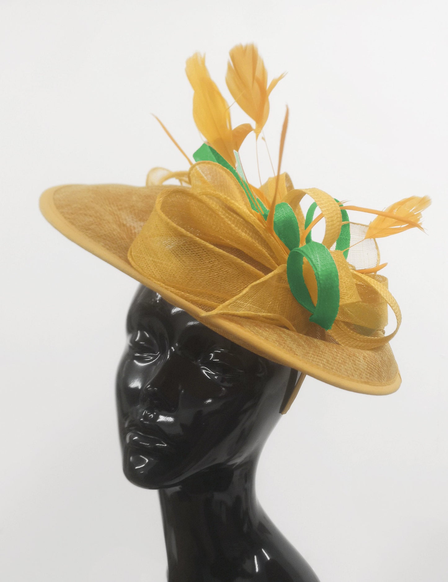 Caprilite Big Saucer Sinamay Gold Mustard & Green Mixed Colour Fascinator On Headband