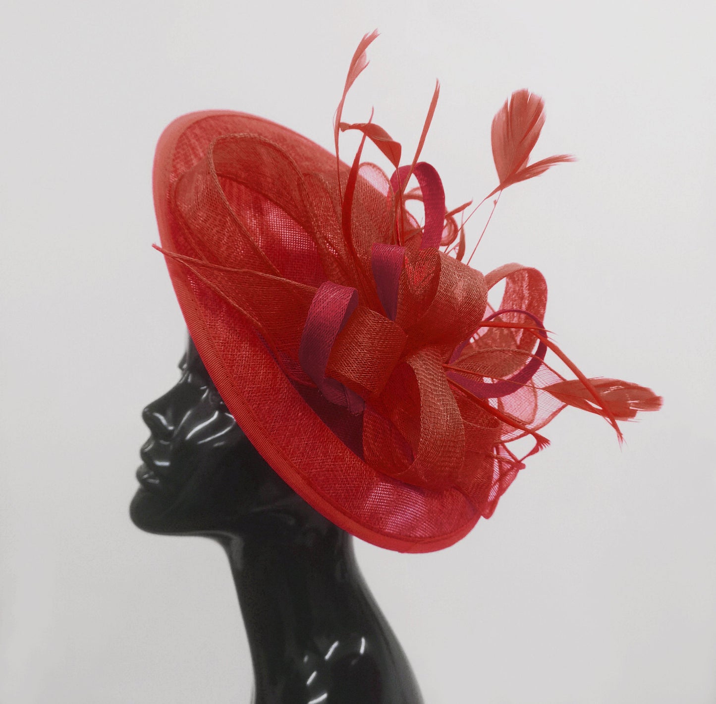 Caprilite Big Saucer Sinamay Red & Burgundy Mixed Colour Fascinator On Headband