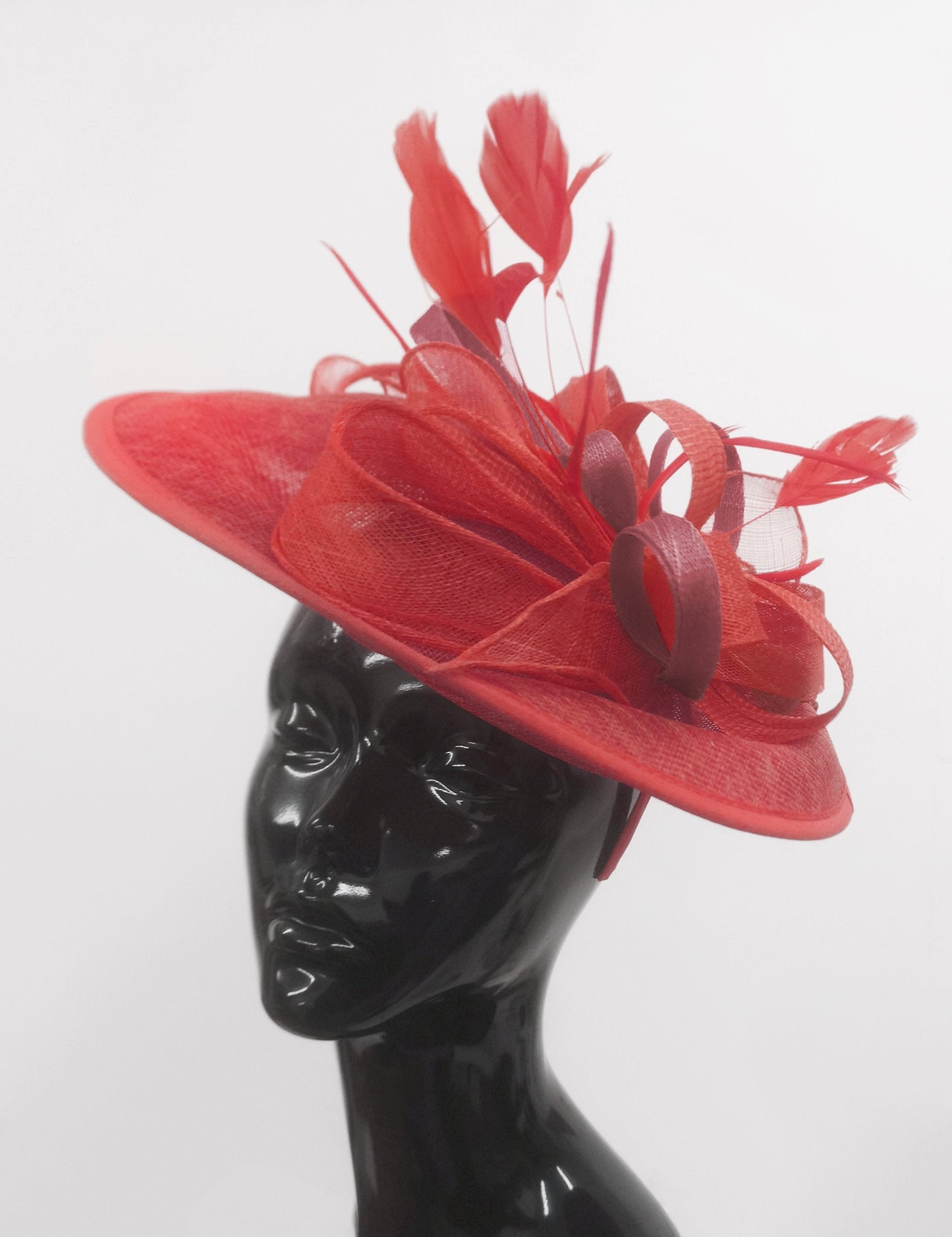 Caprilite Big Saucer Sinamay Red & Burgundy Mixed Colour Fascinator On Headband