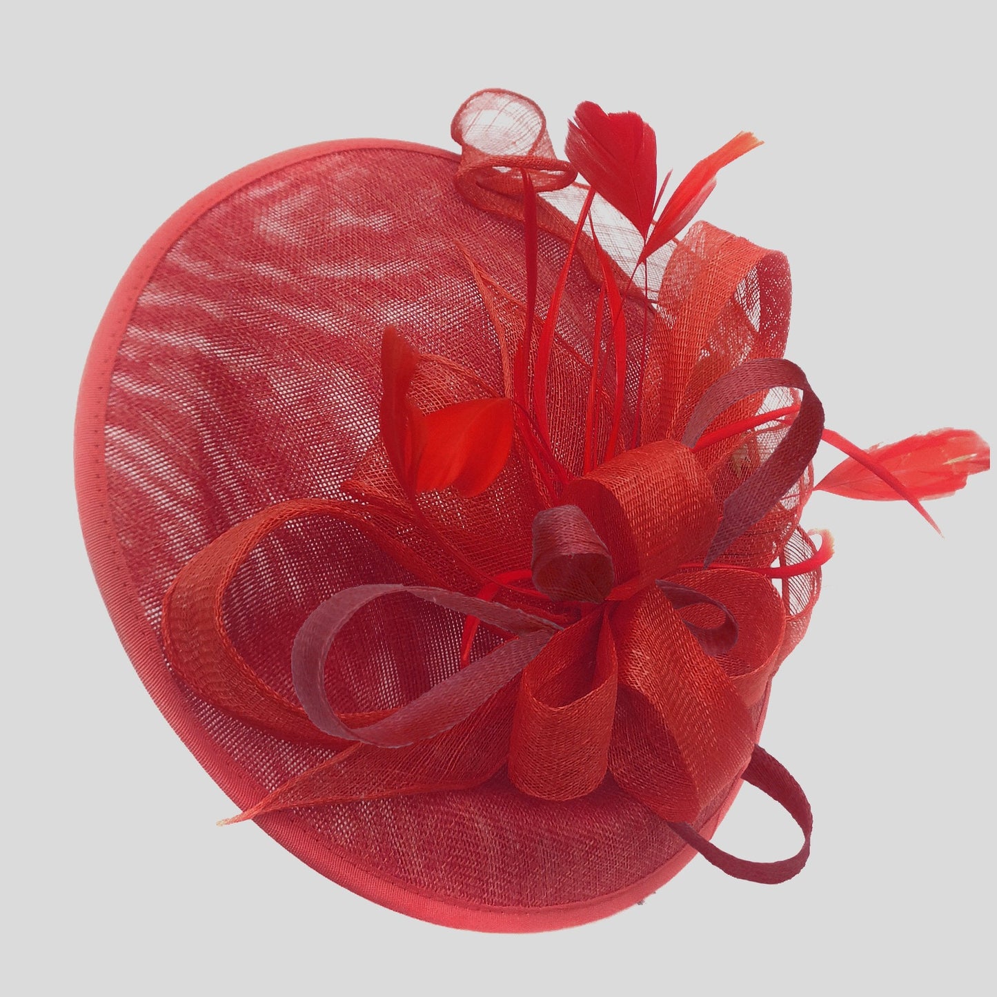 Caprilite Big Saucer Sinamay Red & Burgundy Mixed Colour Fascinator On Headband