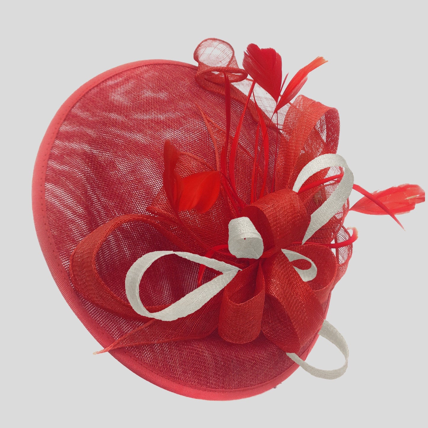 Caprilite Big Saucer Sinamay Red & Cream Ivory Mixed Colour Fascinator On Headband