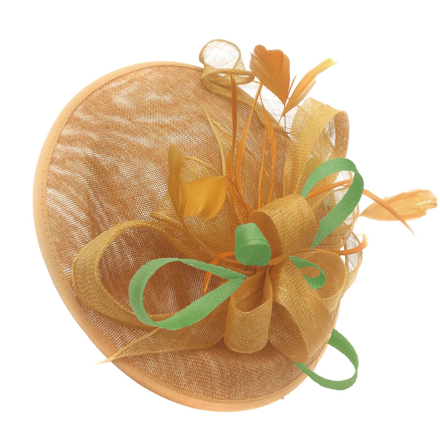 Caprilite Big Saucer Sinamay Gold Mustard & Lime Green Mixed Colour Fascinator On Headband