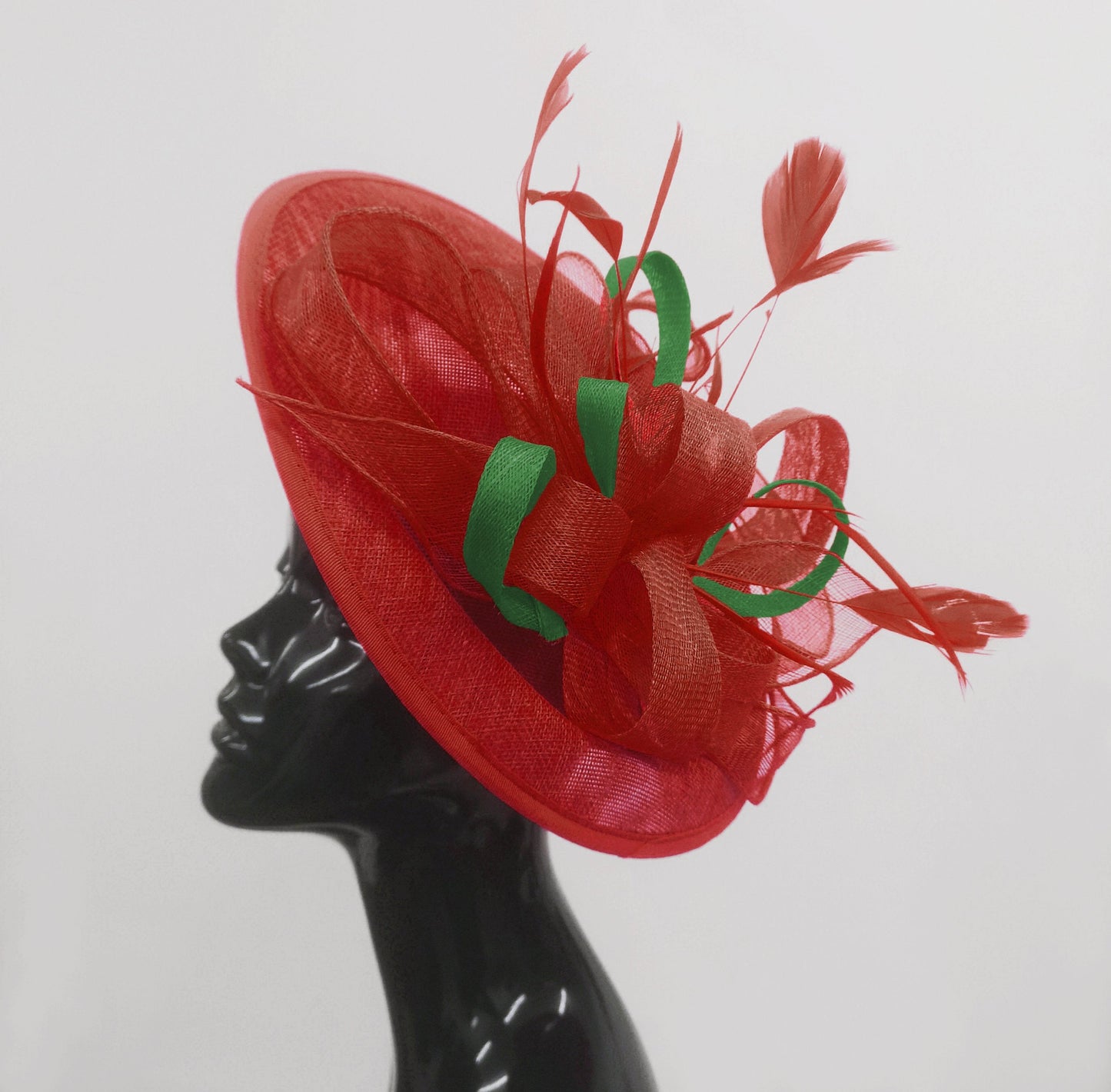 Caprilite Big Saucer Sinamay Red & Green Mixed Colour Fascinator On Headband