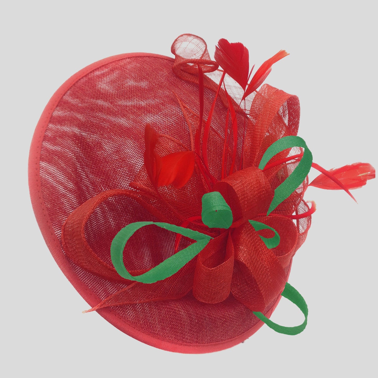 Caprilite Big Saucer Sinamay Red & Green Mixed Colour Fascinator On Headband