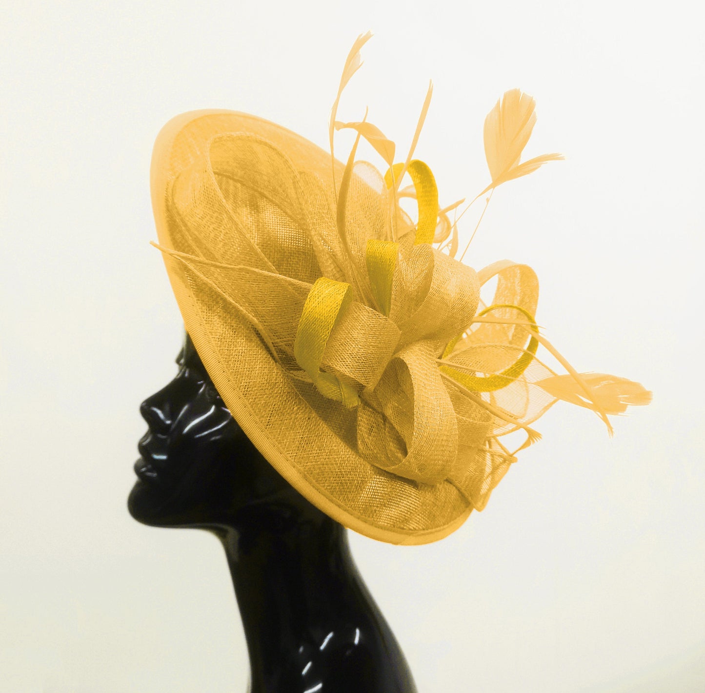 Caprilite Big Saucer Sinamay Gold Mustard & Yellow Mixed Colour Fascinator On Headband