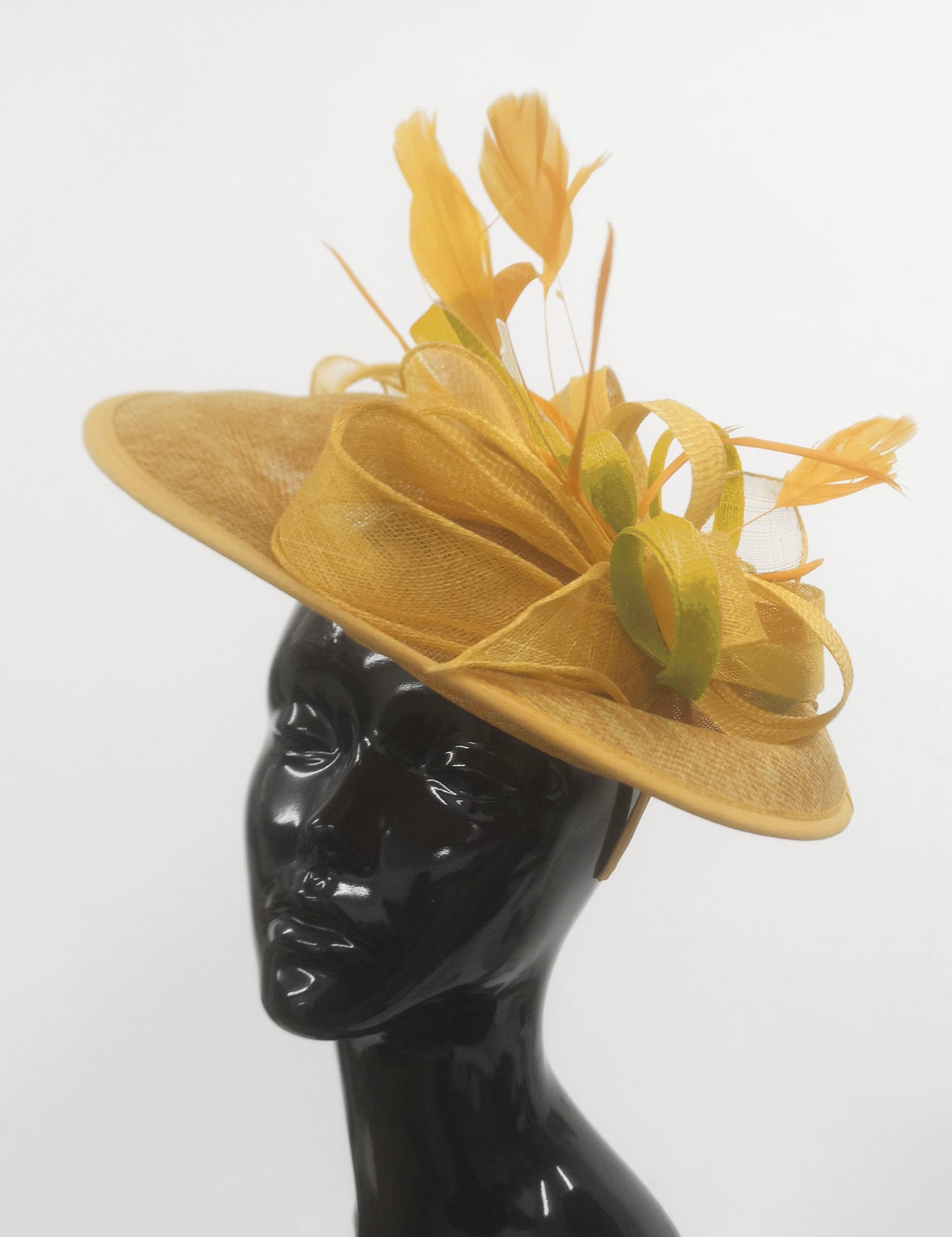Caprilite Big Saucer Sinamay Gold Mustard & Yellow Mixed Colour Fascinator On Headband