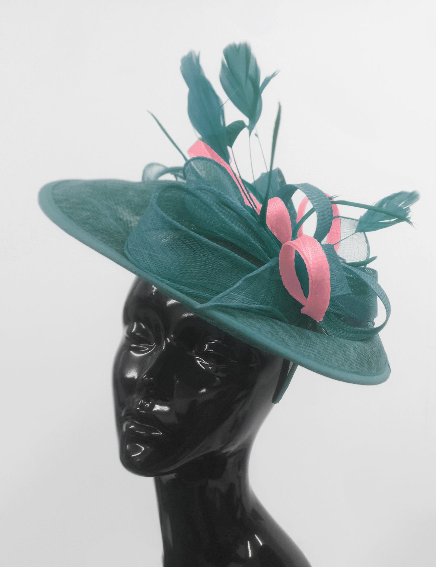 Caprilite Big Saucer Sinamay Teal Turquoise & Baby Pink Mixed Colour Fascinator On Headband
