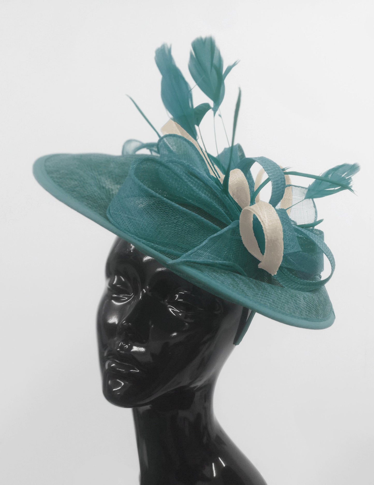 Caprilite Big Saucer Sinamay Teal Turquoise & Cream Ivory Mixed Colour Fascinator On Headband