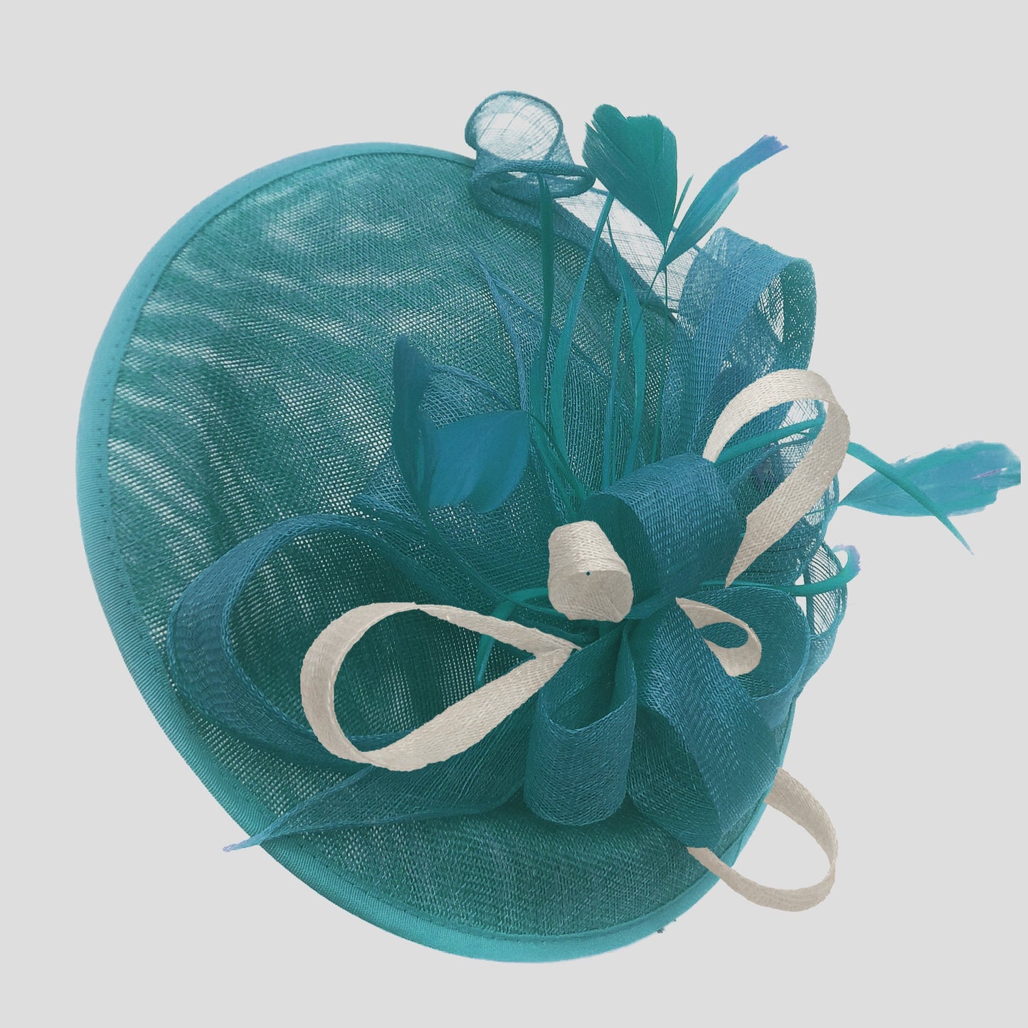 Caprilite Big Saucer Sinamay Teal Turquoise & Cream Ivory Mixed Colour Fascinator On Headband