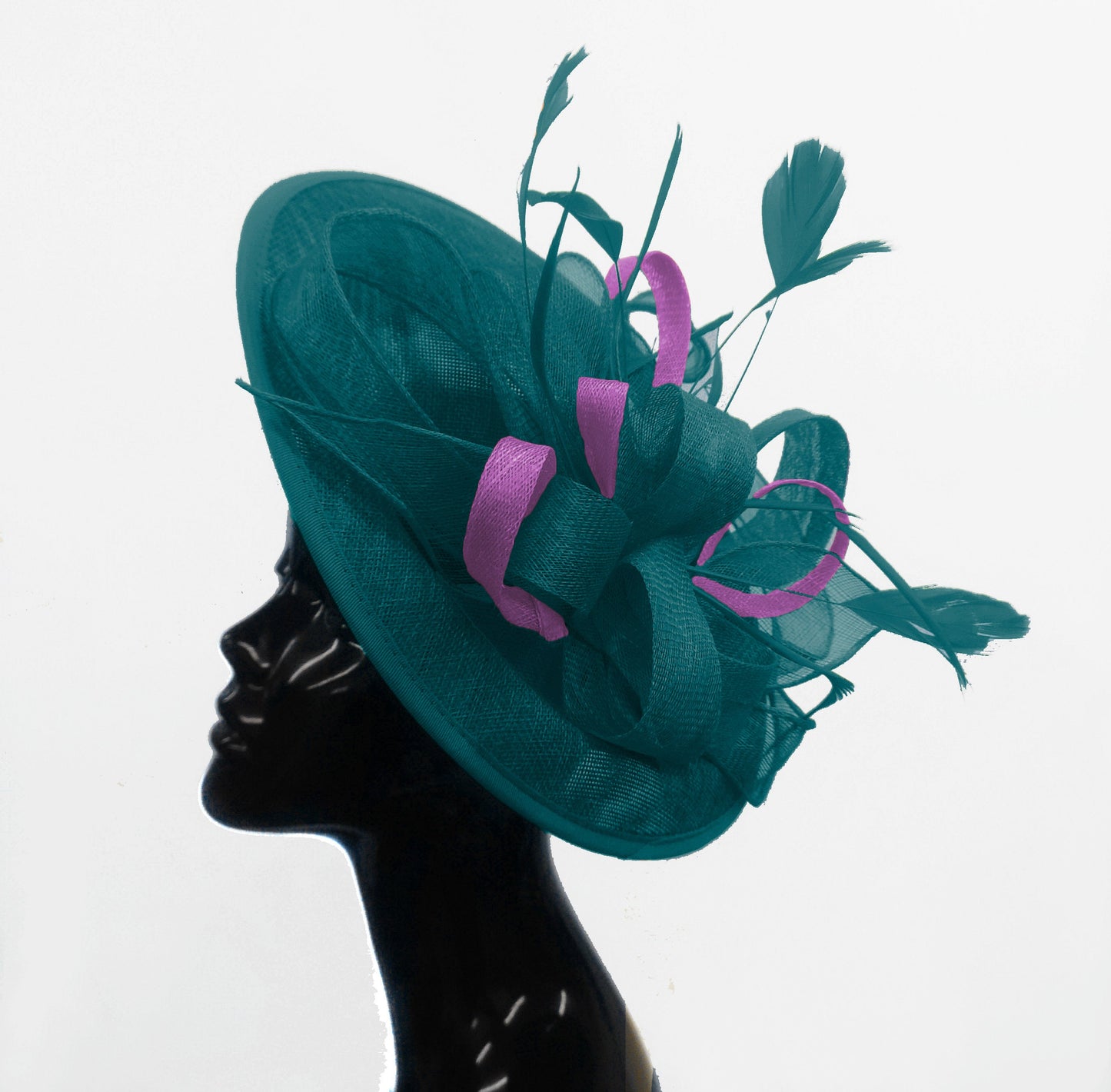 Caprilite Big Saucer Sinamay Teal Turquoise & Cadbury Purple Mixed Colour Fascinator On Headband