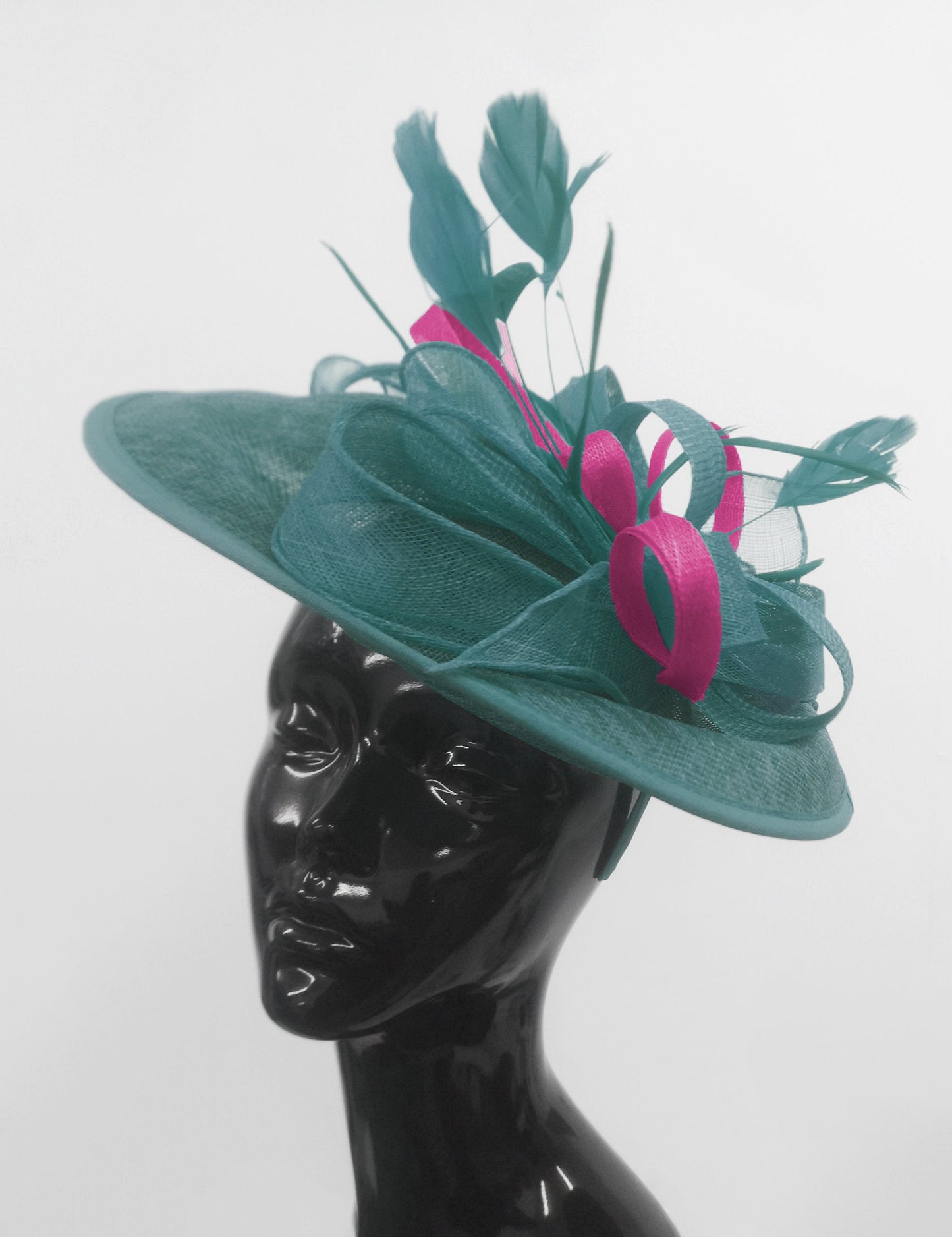 Caprilite Big Saucer Sinamay Teal Turquoise & Fuchsia Hot Pink Mixed Colour Fascinator On Headband