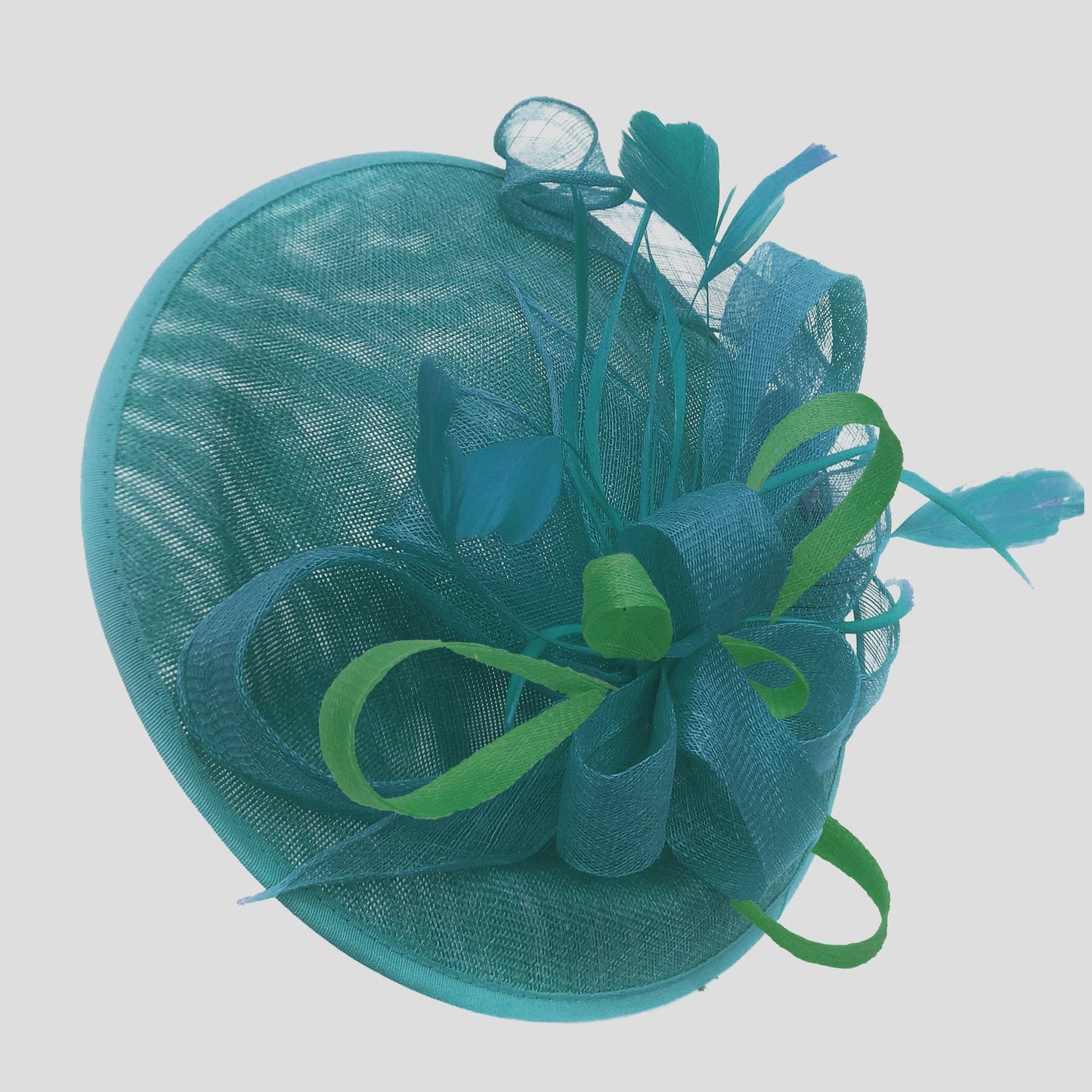 Caprilite Big Saucer Sinamay Teal Turquoise & Green Mixed Colour Fascinator On Headband