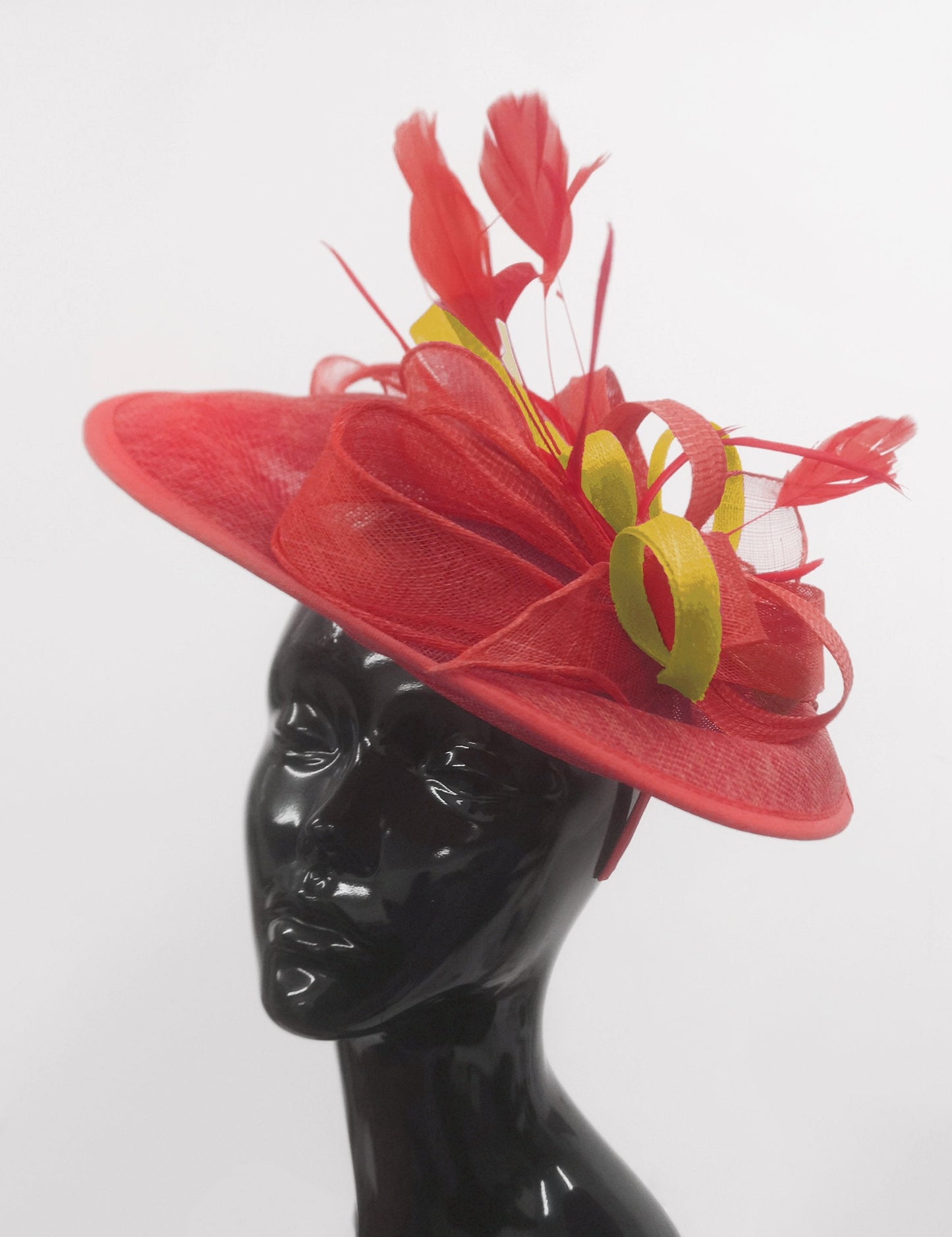 Caprilite Big Saucer Sinamay Red & Yellow Mixed Colour Fascinator On Headband