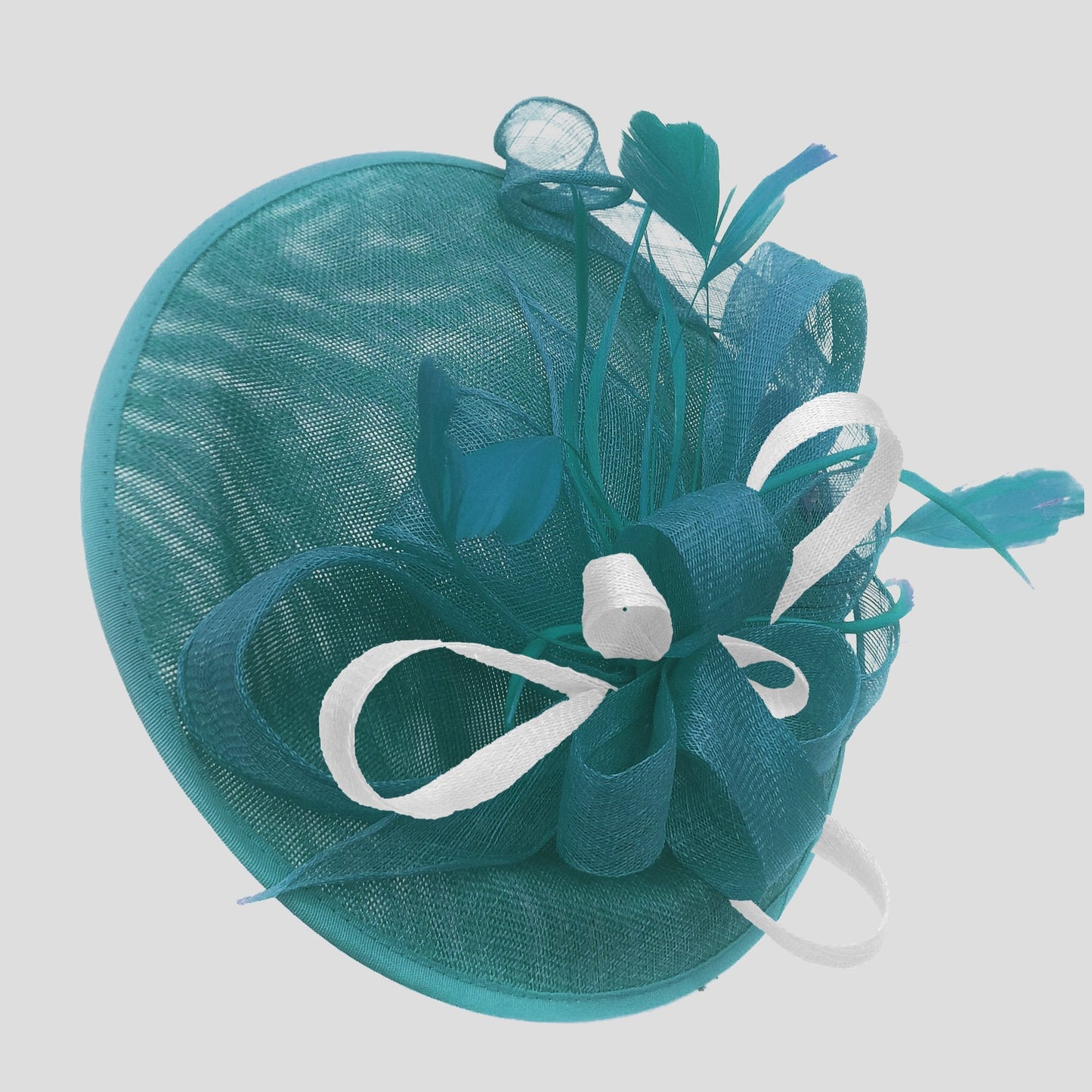 Caprilite Big Saucer Sinamay Teal Turquoise & White Mixed Colour Fascinator On Headband