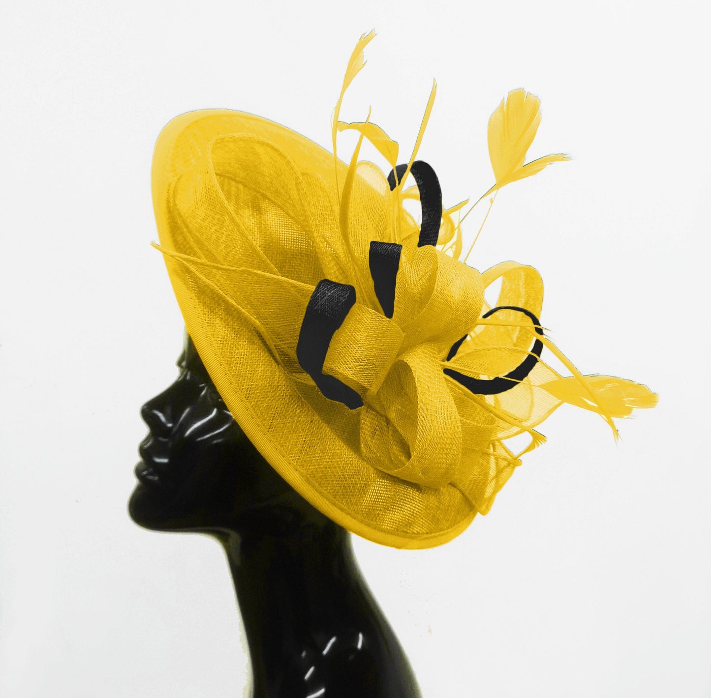 Caprilite Big Saucer Sinamay Yellow & Black Mixed Colour Fascinator On Headband