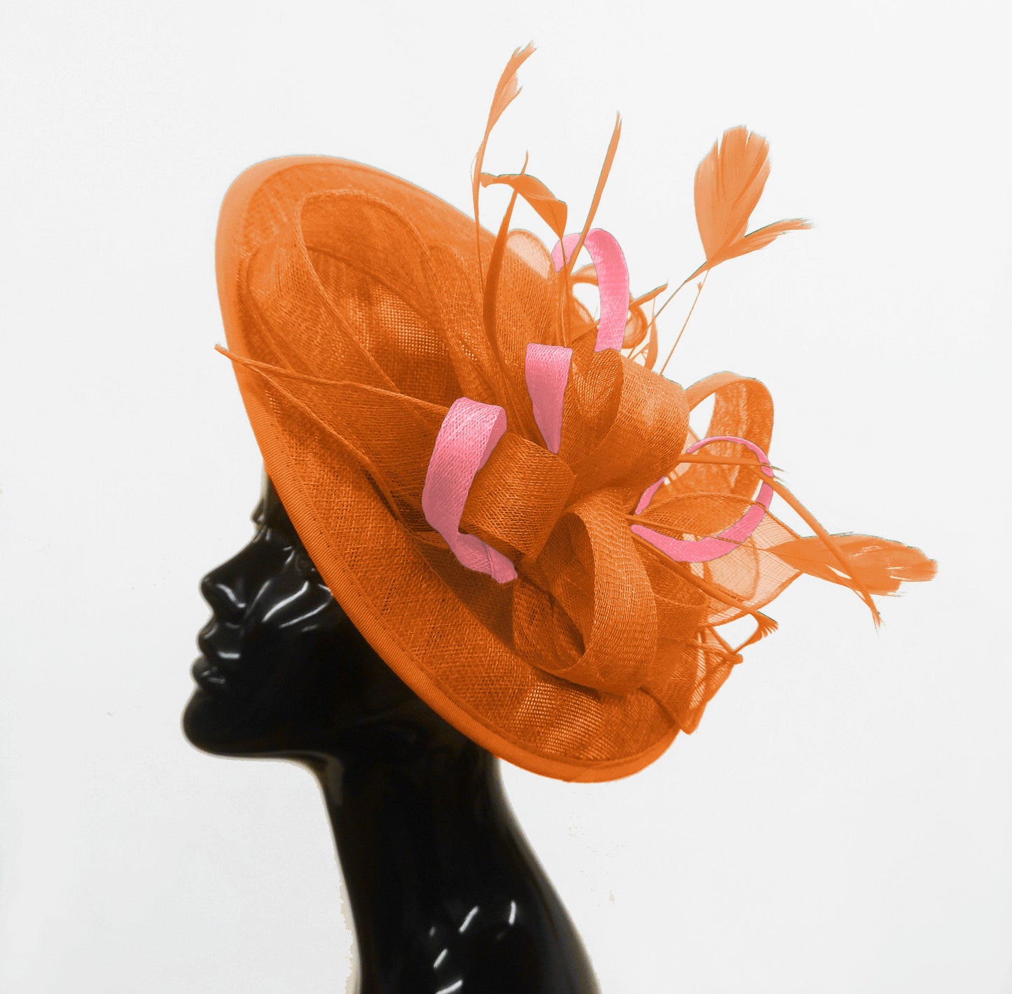 Caprilite Big Saucer Sinamay Orange & Baby Pink Mixed Colour Fascinator On Headband