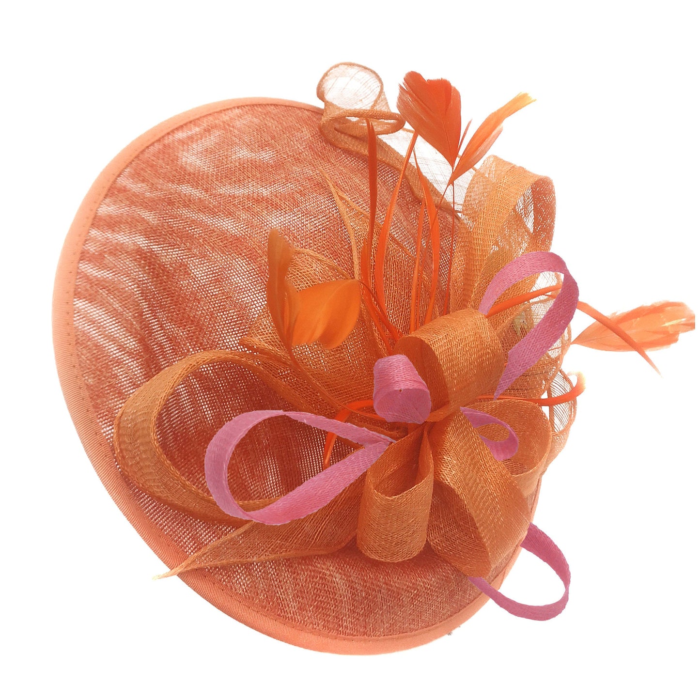 Caprilite Big Saucer Sinamay Orange & Baby Pink Mixed Colour Fascinator On Headband