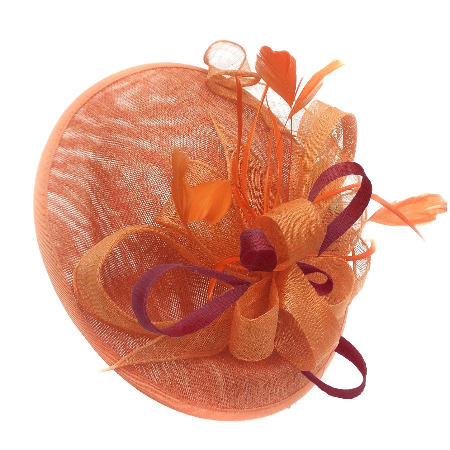 Caprilite Big Saucer Sinamay Orange & Burgundy Mixed Colour Fascinator On Headband