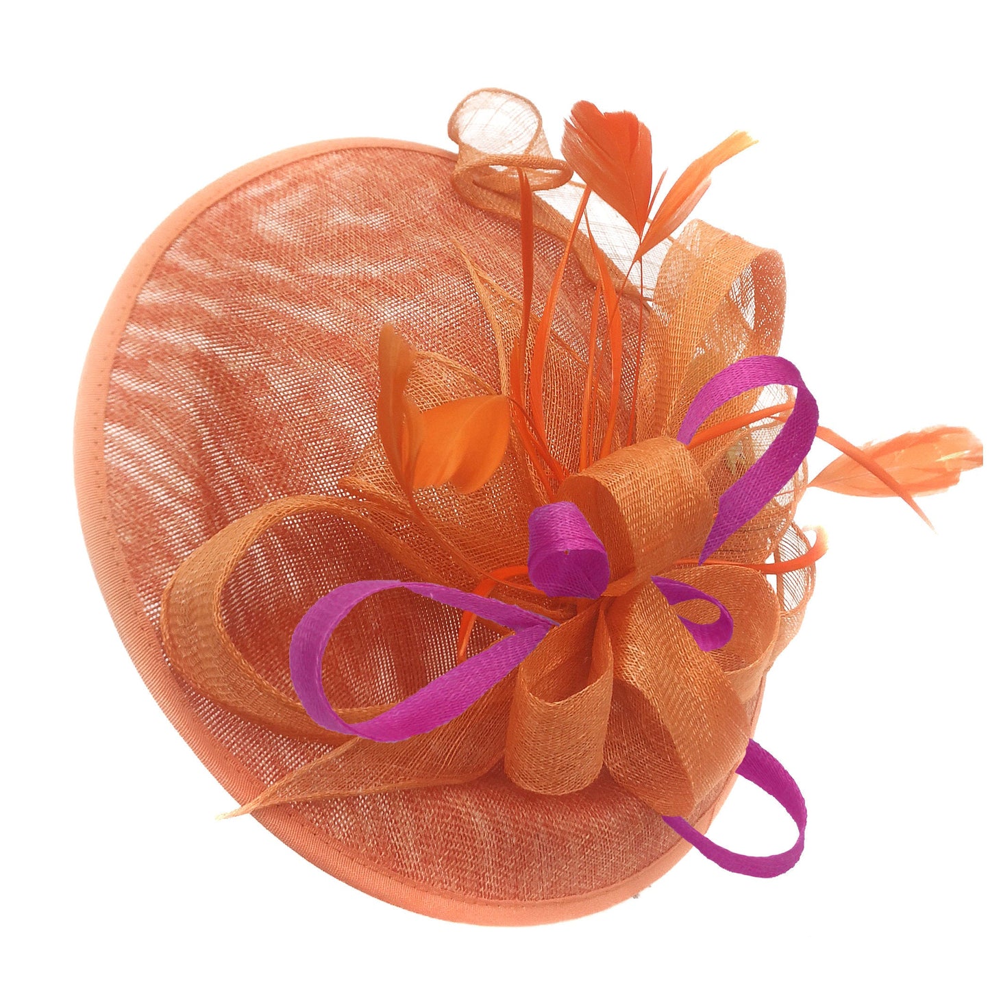 Caprilite Big Saucer Sinamay Orange & Fuchsia Hot Pink Mixed Colour Fascinator On Headband