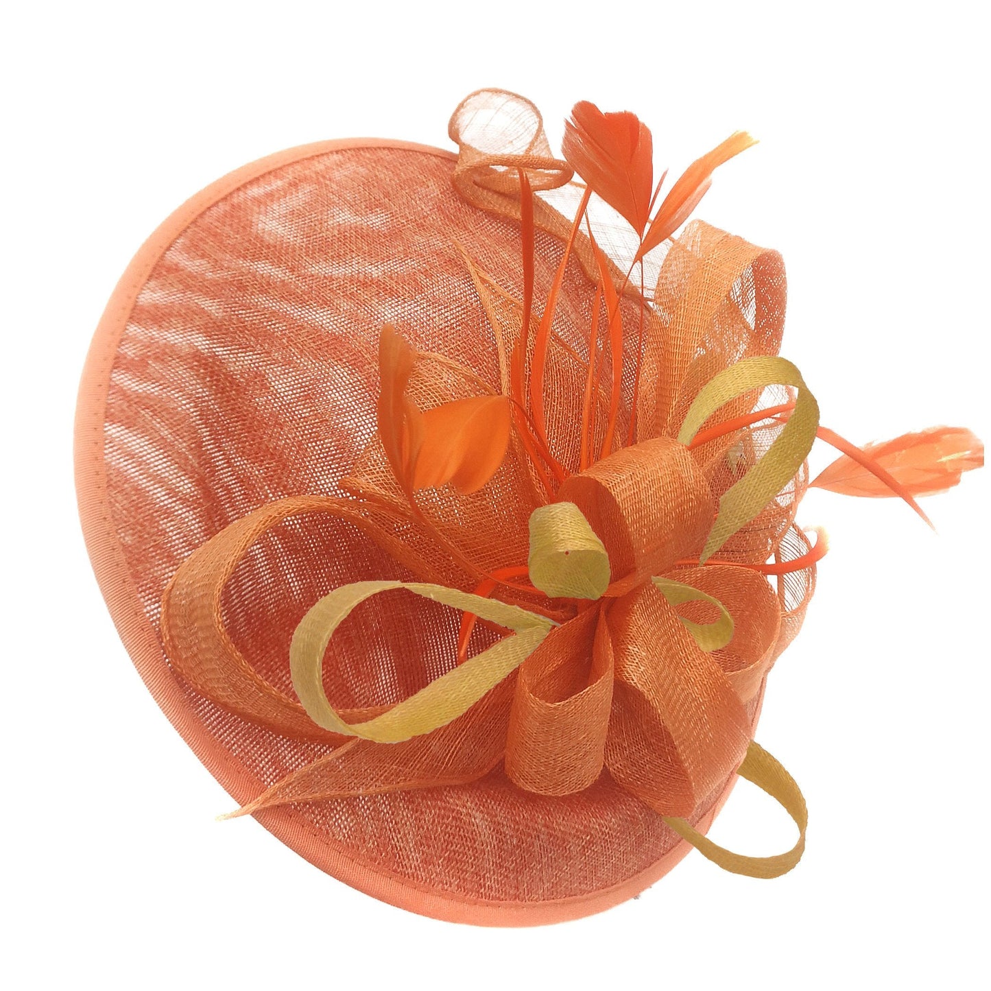 Caprilite Big Saucer Sinamay Orange & Mustard Gold Mixed Colour Fascinator On Headband
