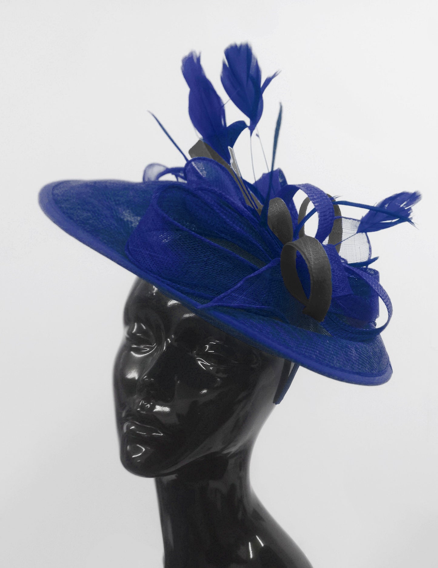 Caprilite Big Saucer Sinamay Royal Blue & Black Mixed Colour Fascinator On Headband