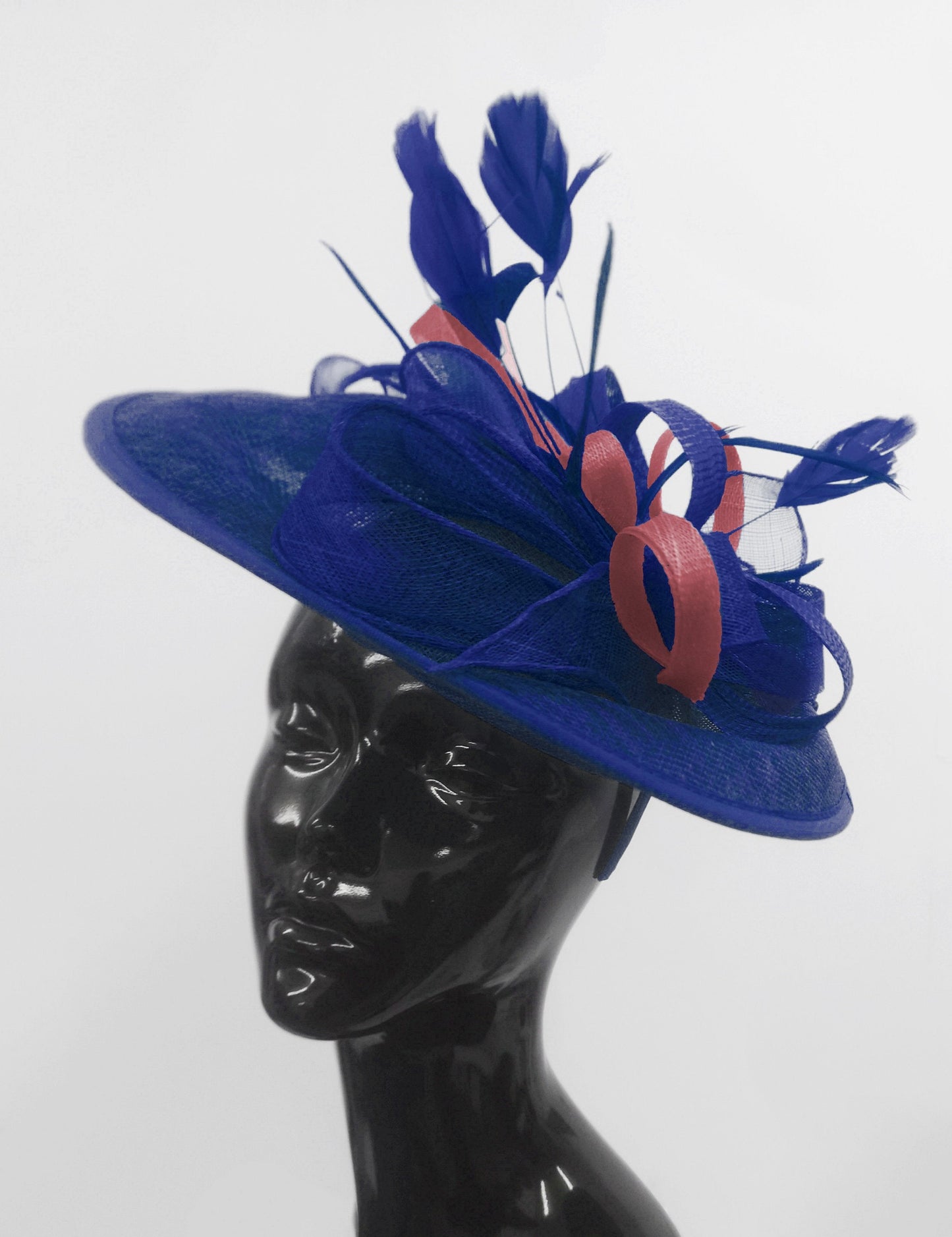 Caprilite Big Saucer Sinamay Royal Blue & Burgundy Mixed Colour Fascinator On Headband