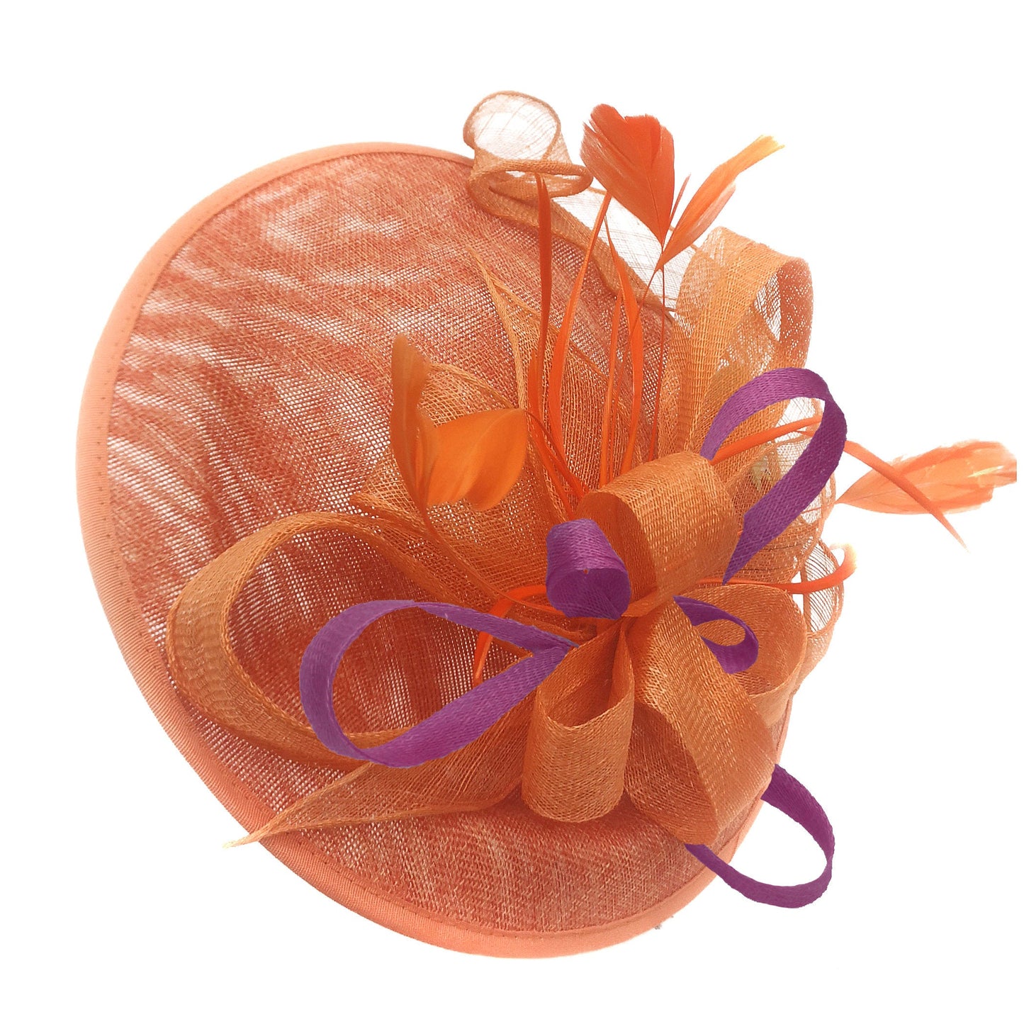 Caprilite Big Saucer Sinamay Orange & Plum Mixed Colour Fascinator On Headband