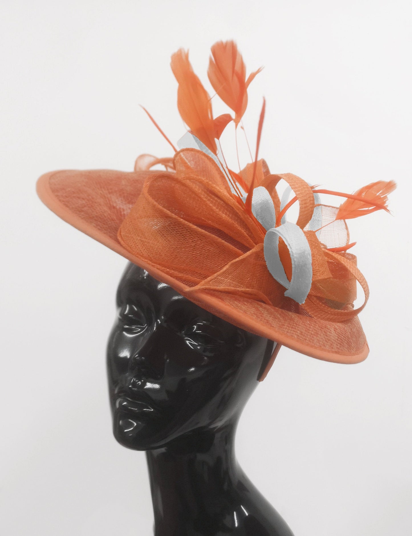 Caprilite Big Saucer Sinamay Orange & White Mixed Colour Fascinator On Headband