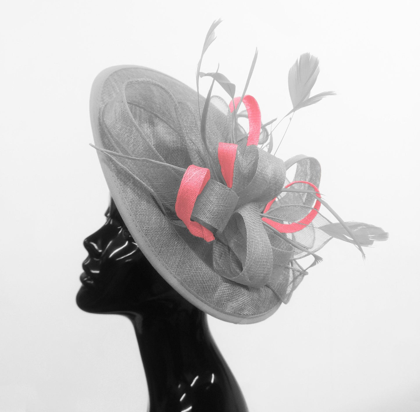 Caprilite Big Saucer Sinamay Silver Grey & Baby Pink Mixed Colour Fascinator On Headband
