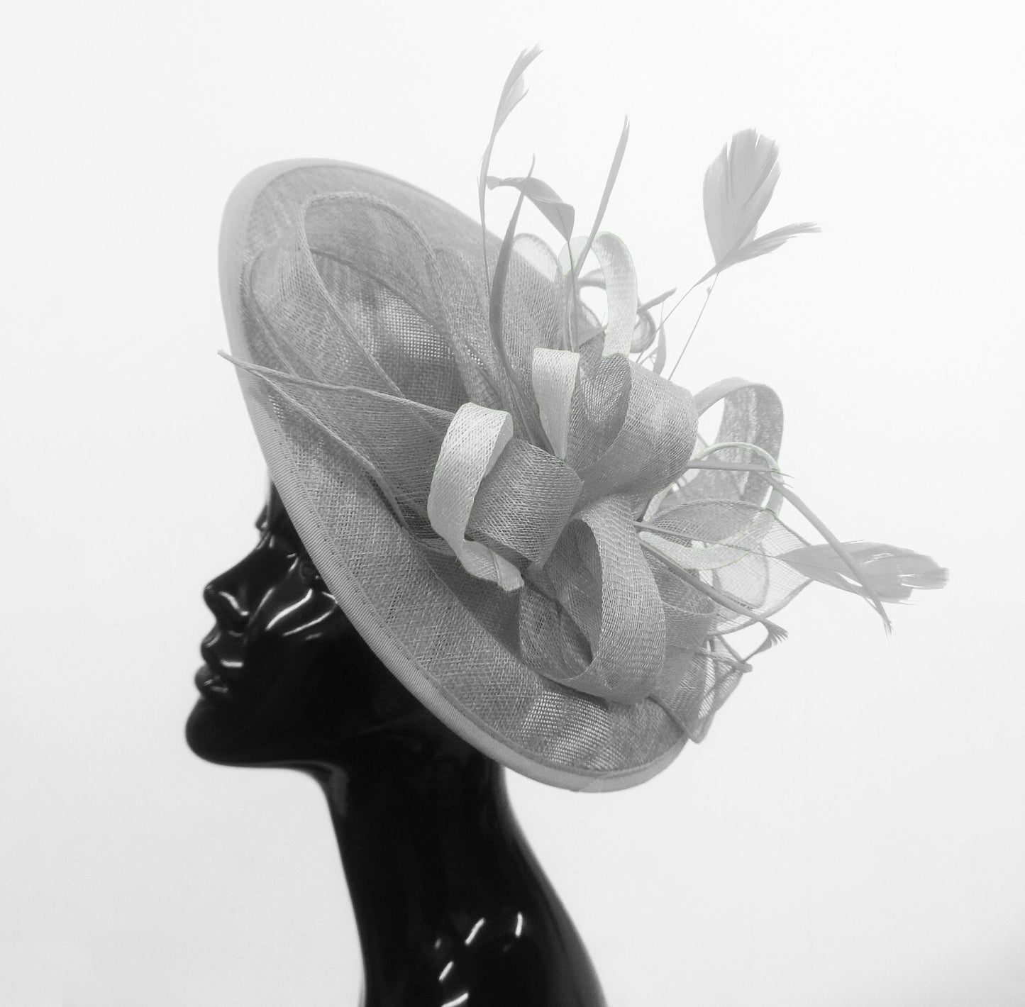 Caprilite Big Saucer Sinamay Silver Grey & White Mixed Colour Fascinator On Headband