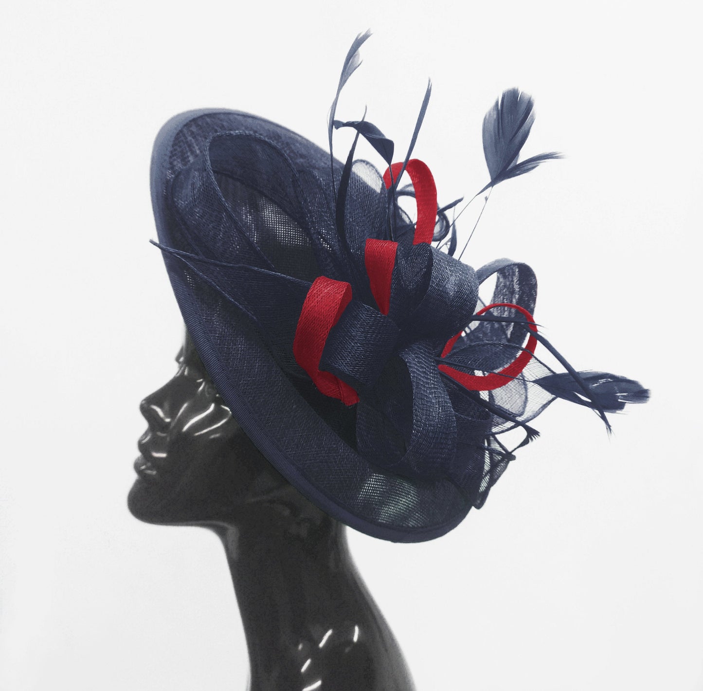 Caprilite Big Saucer Sinamay Navy Blue & Burgundy Mixed Colour Fascinator On Headband