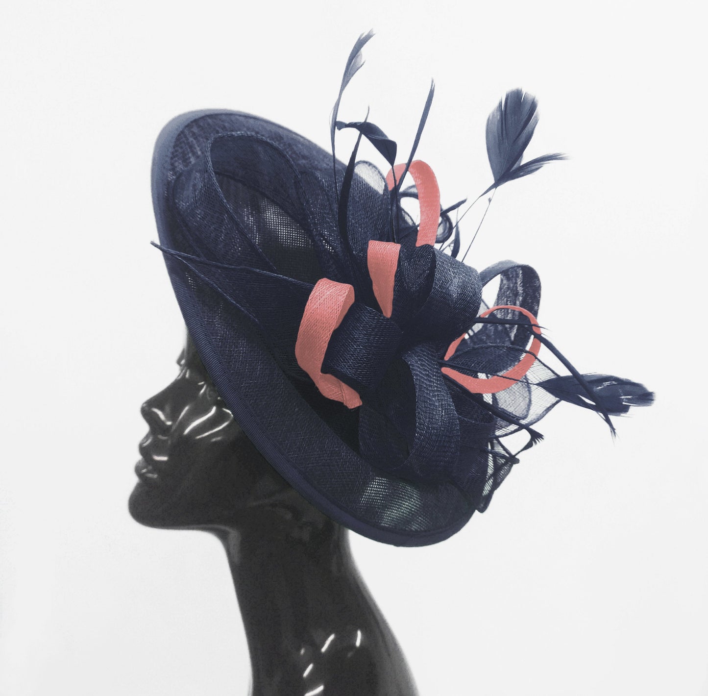 Caprilite Big Saucer Sinamay Navy Blue & Dusty Pink Mixed Colour Fascinator On Headband