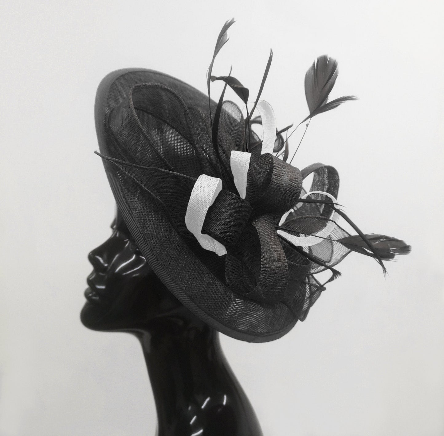 Caprilite Big Saucer Sinamay Black & White Mixed Colour Fascinator On Headband