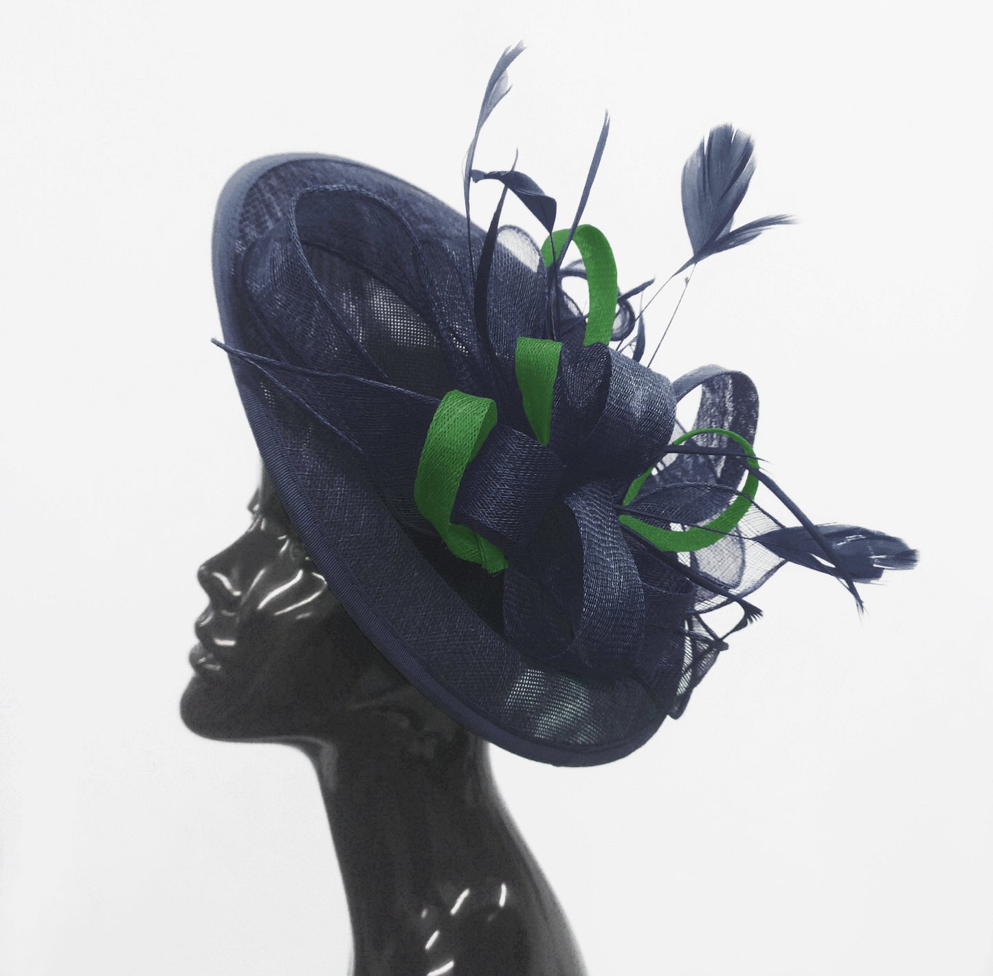 Caprilite Big Saucer Sinamay Navy Blue & Green Mixed Colour Fascinator On Headband