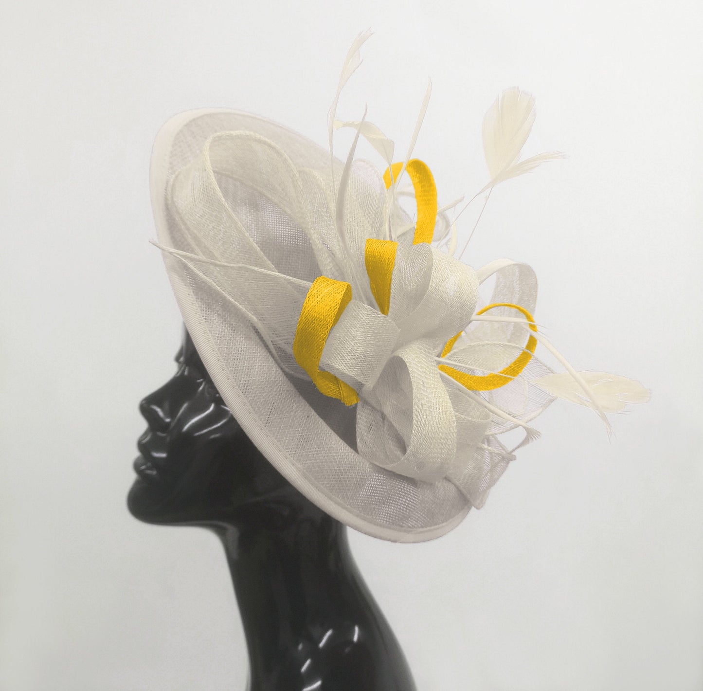 Caprilite Big Saucer Sinamay Cream Ivory & Yellow Mixed Colour Fascinator On Headband