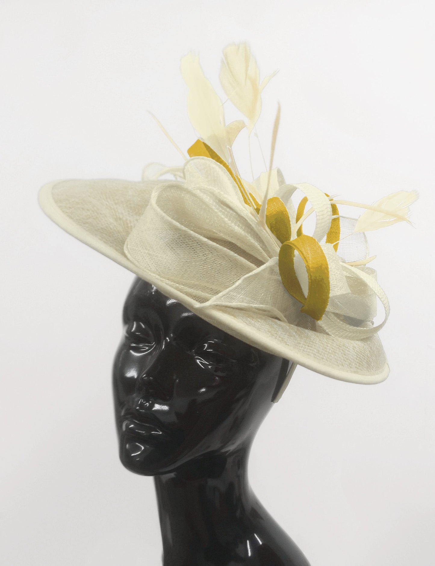 Caprilite Big Saucer Sinamay Cream Ivory & Yellow Mixed Colour Fascinator On Headband
