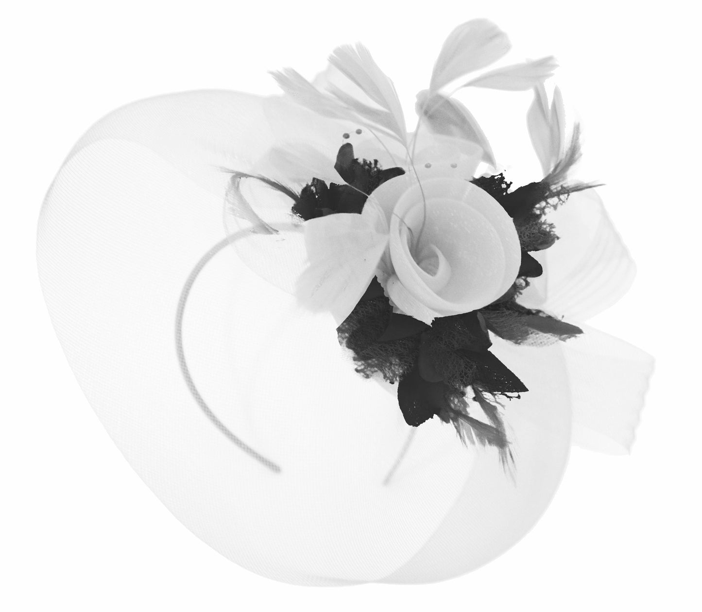 Caprilite White and Black Fascinator on Headband Veil UK Wedding Ascot Races Hatinator