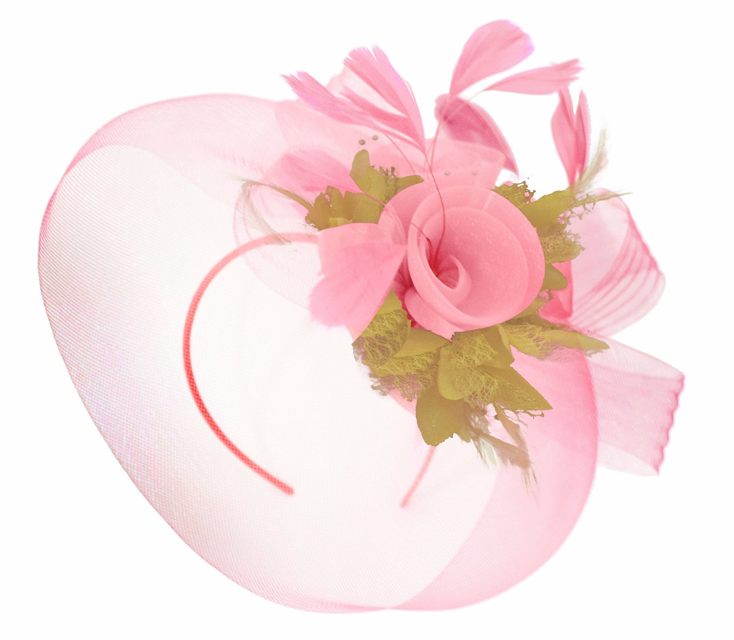 Caprilite Baby Pink and Mustard on Headband Veil UK Wedding Ascot Races Hatinator
