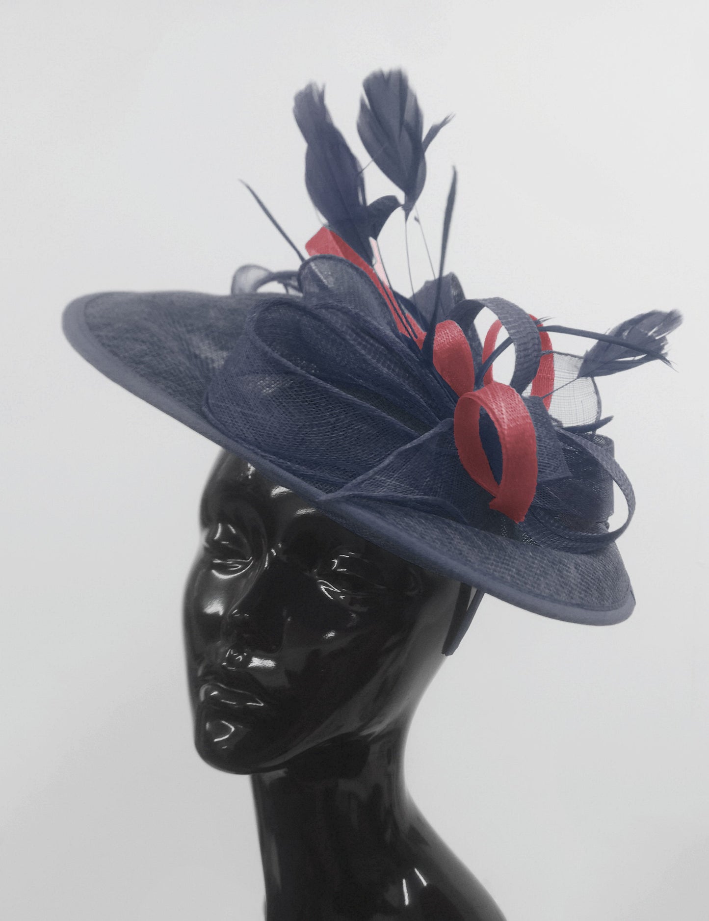 Caprilite Big Saucer Sinamay Navy Blue & Burgundy Mixed Colour Fascinator On Headband