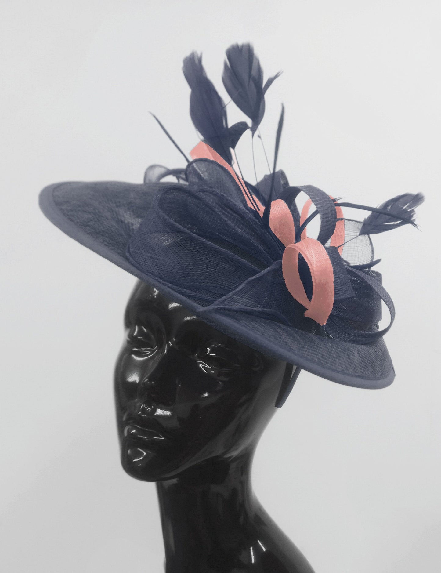 Caprilite Big Saucer Sinamay Navy Blue & Dusty Pink Mixed Colour Fascinator On Headband