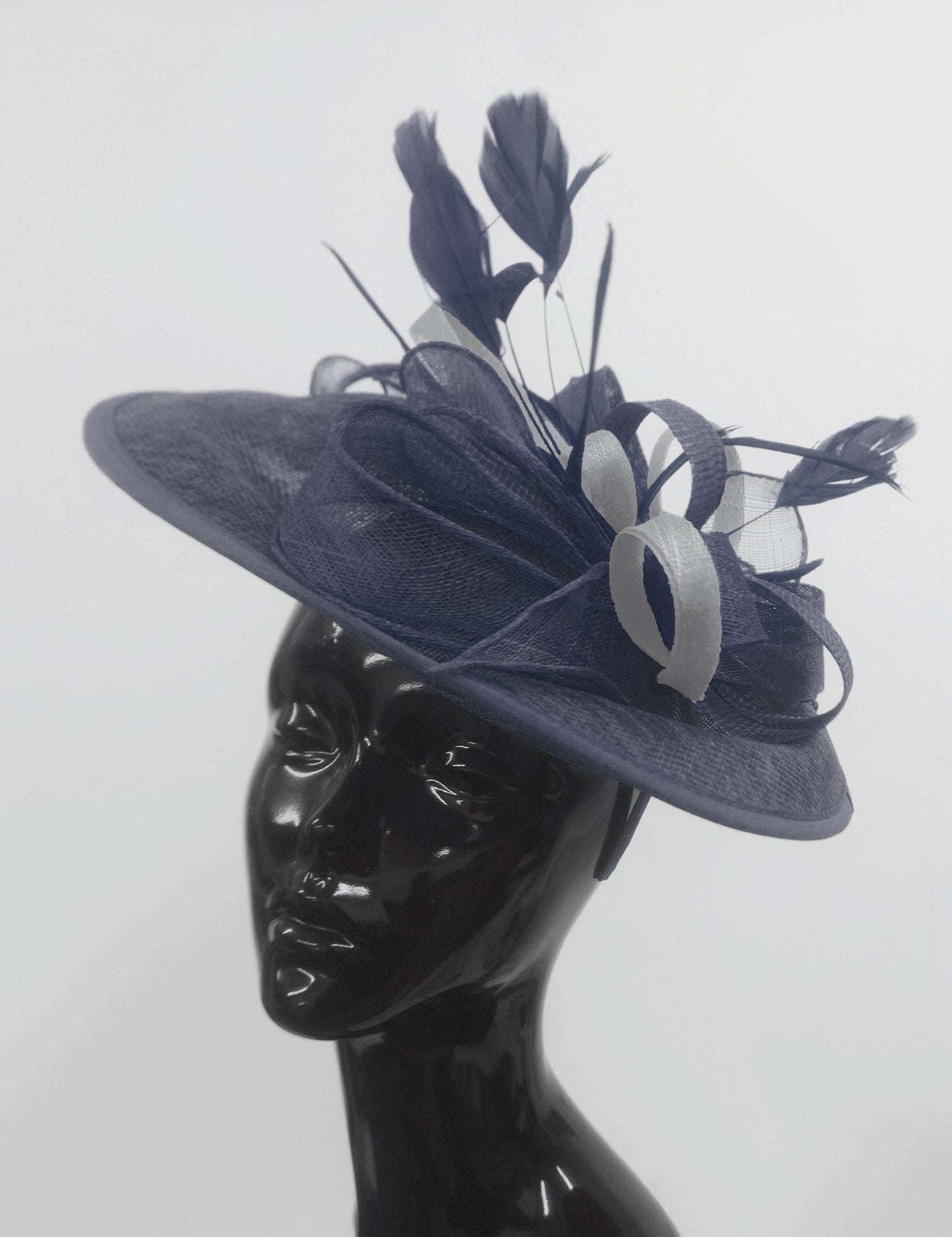 Caprilite Big Saucer Sinamay Navy Blue & Silver Grey Mixed Colour Fascinator On Headband