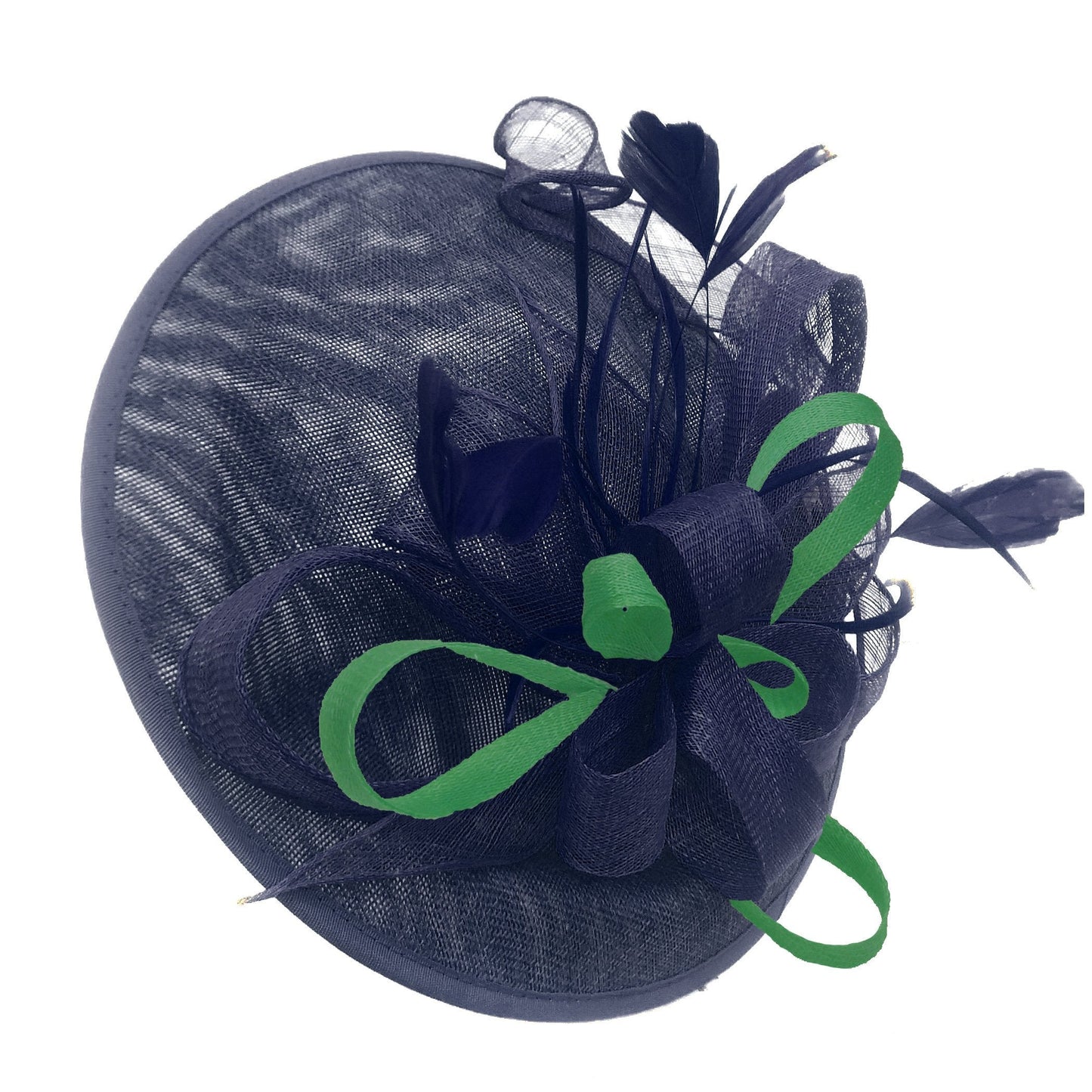 Caprilite Big Saucer Sinamay Navy Blue & Green Mixed Colour Fascinator On Headband