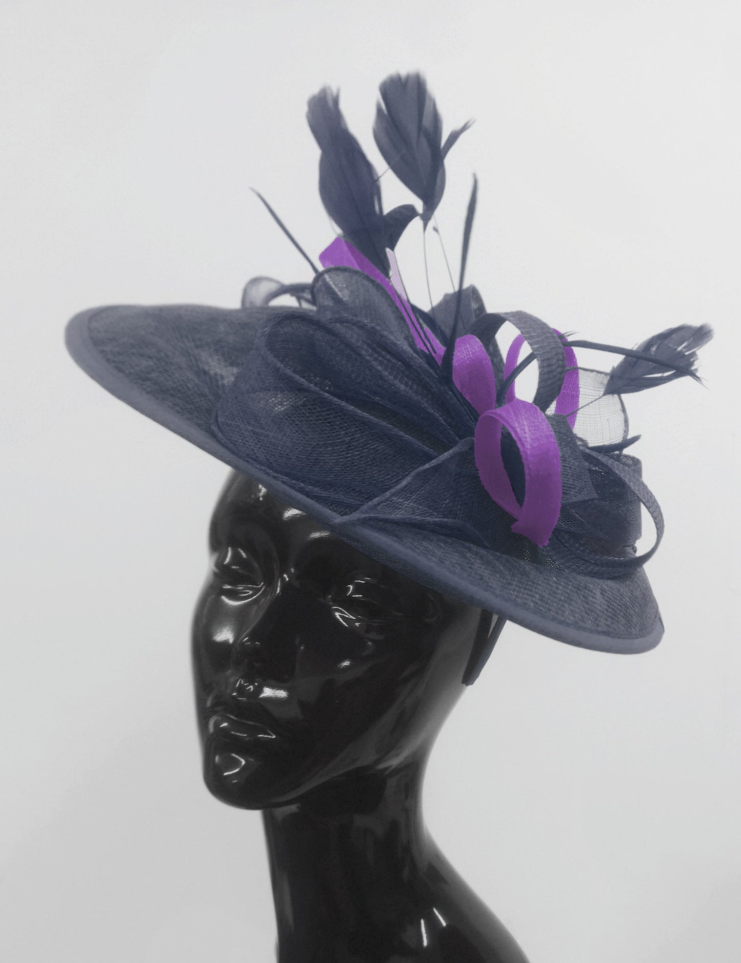 Caprilite Big Saucer Sinamay Navy Blue & Cadbury Purple Mixed Colour Fascinator On Headband